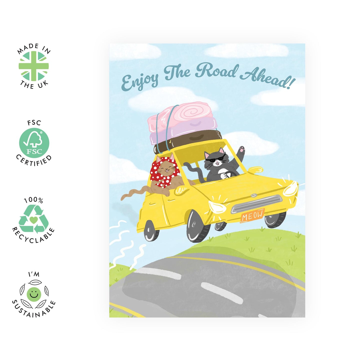 Goodbye Cards For Friends - Enjoy The Road Ahead Cats - Farewell Cards For Son Daughter Neighbour - College University New Job - Coworker Leaving Card - Comes With Fun Stickers - By Central 23