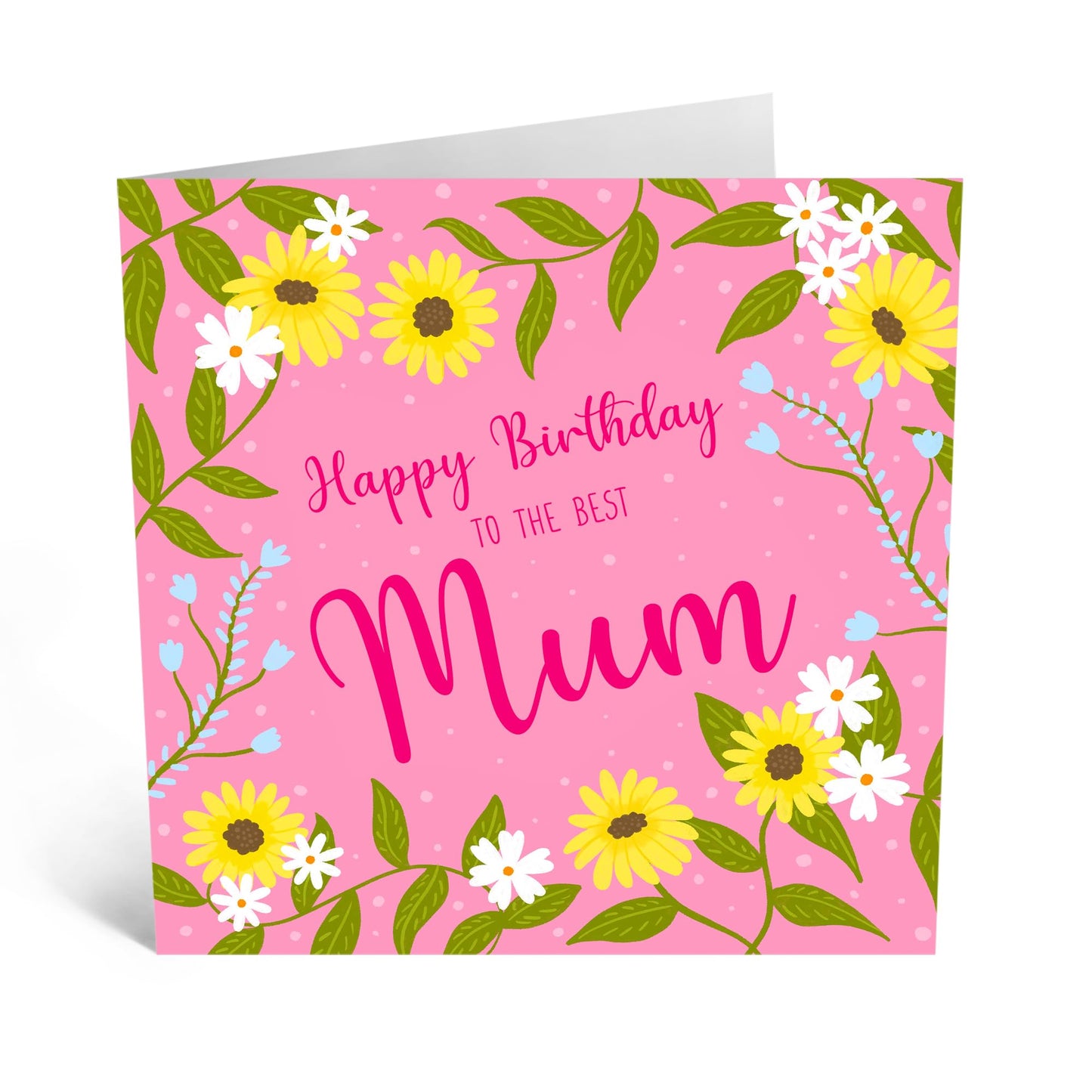 Sweet Birthday Card - 'Birthday Mum' - Cute Gifts for Mother, Mama, Ma, Wife - Pink and Flowers - Comes with Fun Stickers
