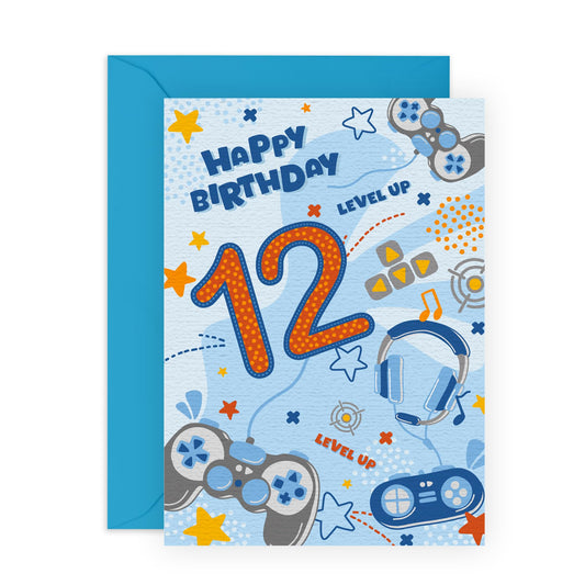 Gamer Birthday Card For 12th Birthday - Happy Birthday Card For Boys - Video Game - 12 Year Old - Gaming Gifts For Kids Son Grandson - Age Twelve - Comes With Stickers - By Central 23