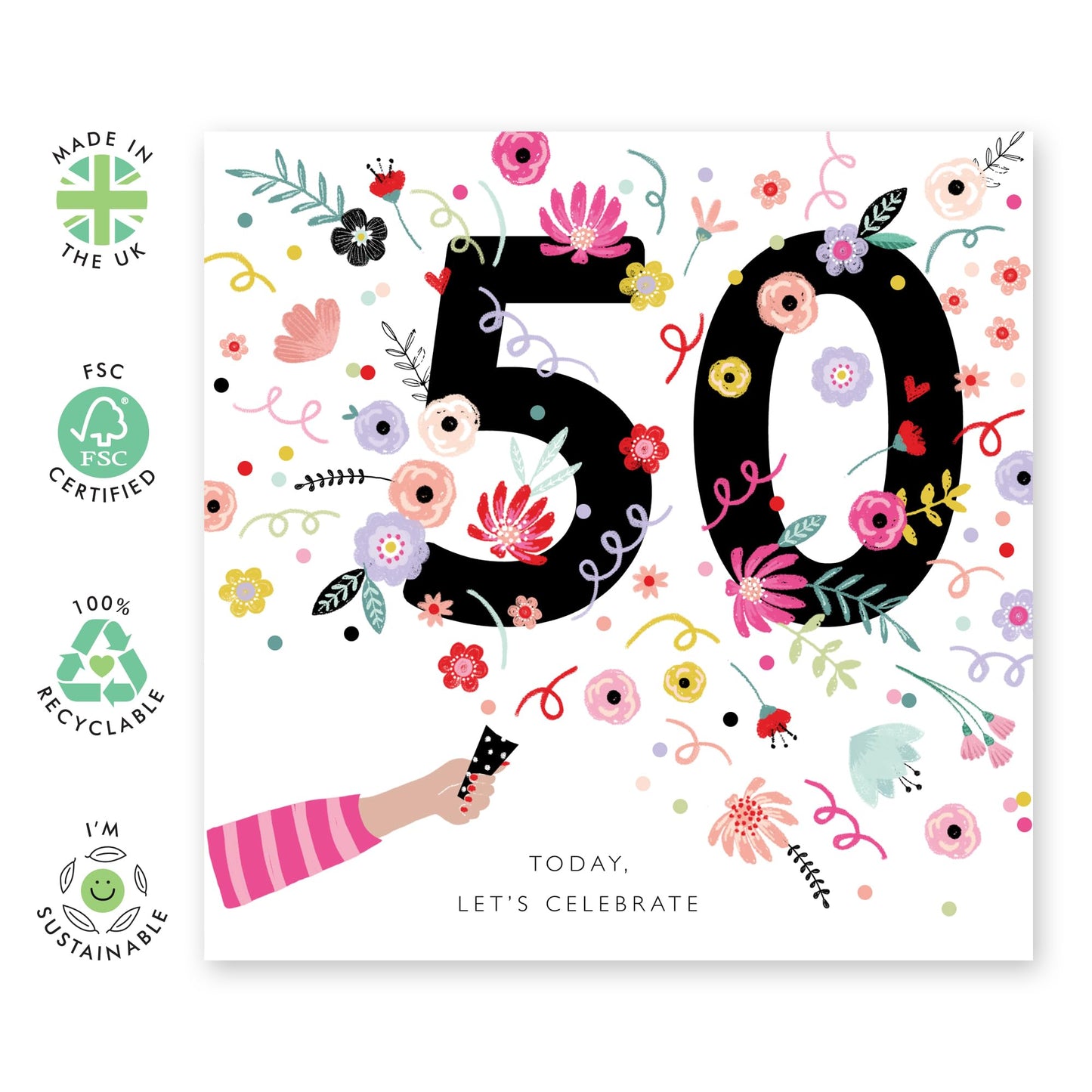 50th Birthday Card For Her - 50th Floral Confetti - Mummy Birthday Card - Wife Mum - Happy Fiftieth Birthday Greeting Card Sister Friends - Gift For Women - Comes With Fun Stickers By Central 23
