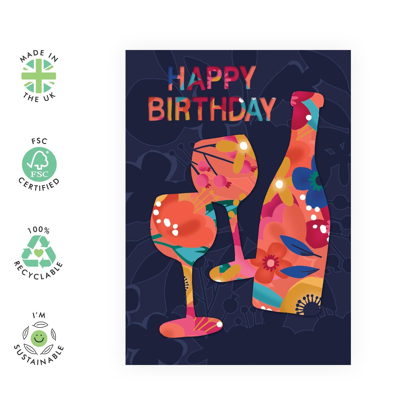 Happy Birthday Cards For Women - Floral Drinks Toast Celebration - Greeting Cards For Her Female - Floral Gifts For Mum Sister Aunt Teacher Colleague - Comes With Fun Stickers - By Central 23