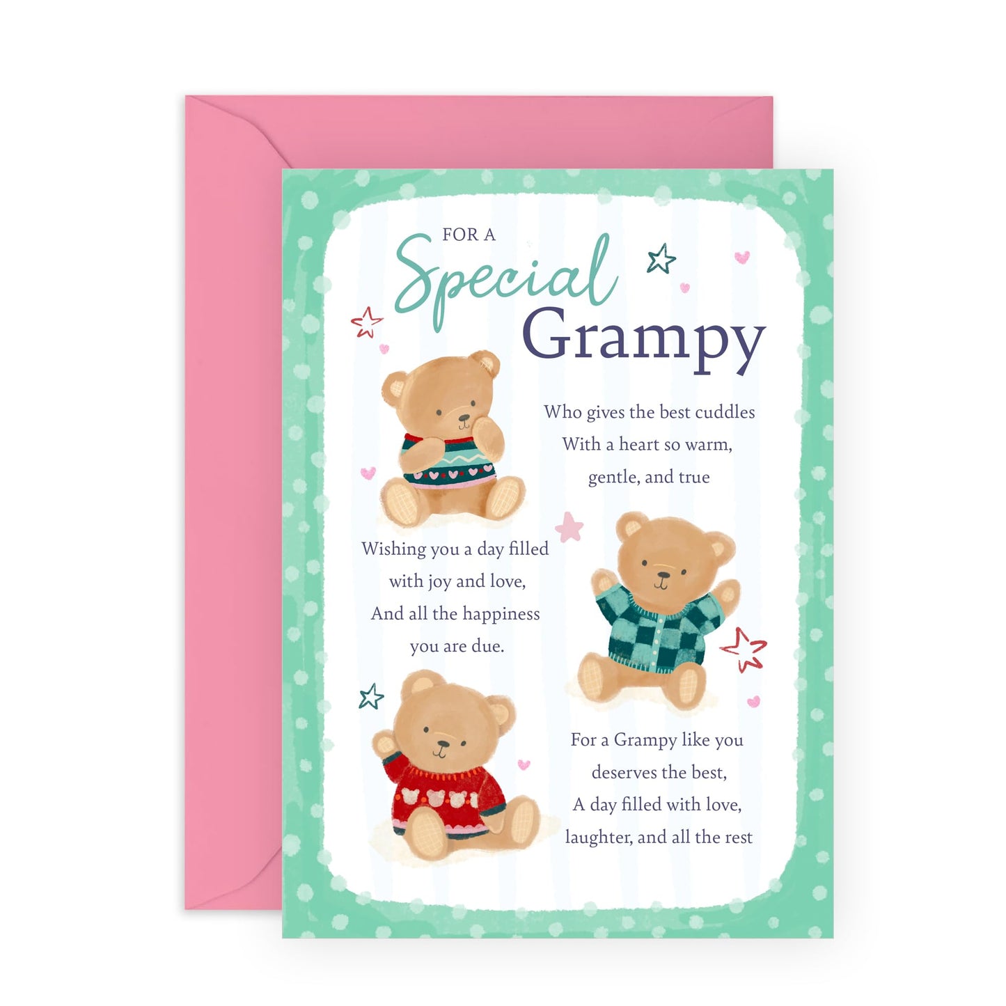 Grandfather's Sweet Greeting Card - 'Teddy Grampy' - Gifts for Grandad, Grandpa, Poppy, Gramps, Grampa - Cuddles For You - Comes with Fun Stickers