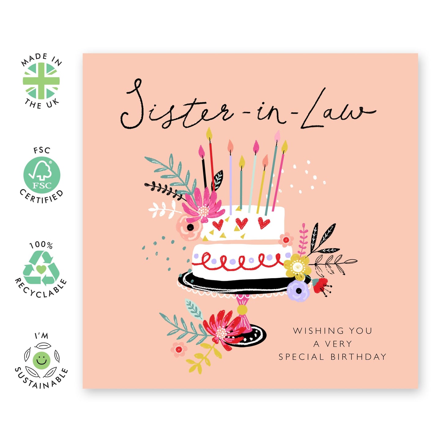 Sister In Law Birthday Card - Happy Birthday Cake - Female Birthday Greeting Cards For Sis-in Law - Gifts Presents For Women - Comes With Stickers By Central 23