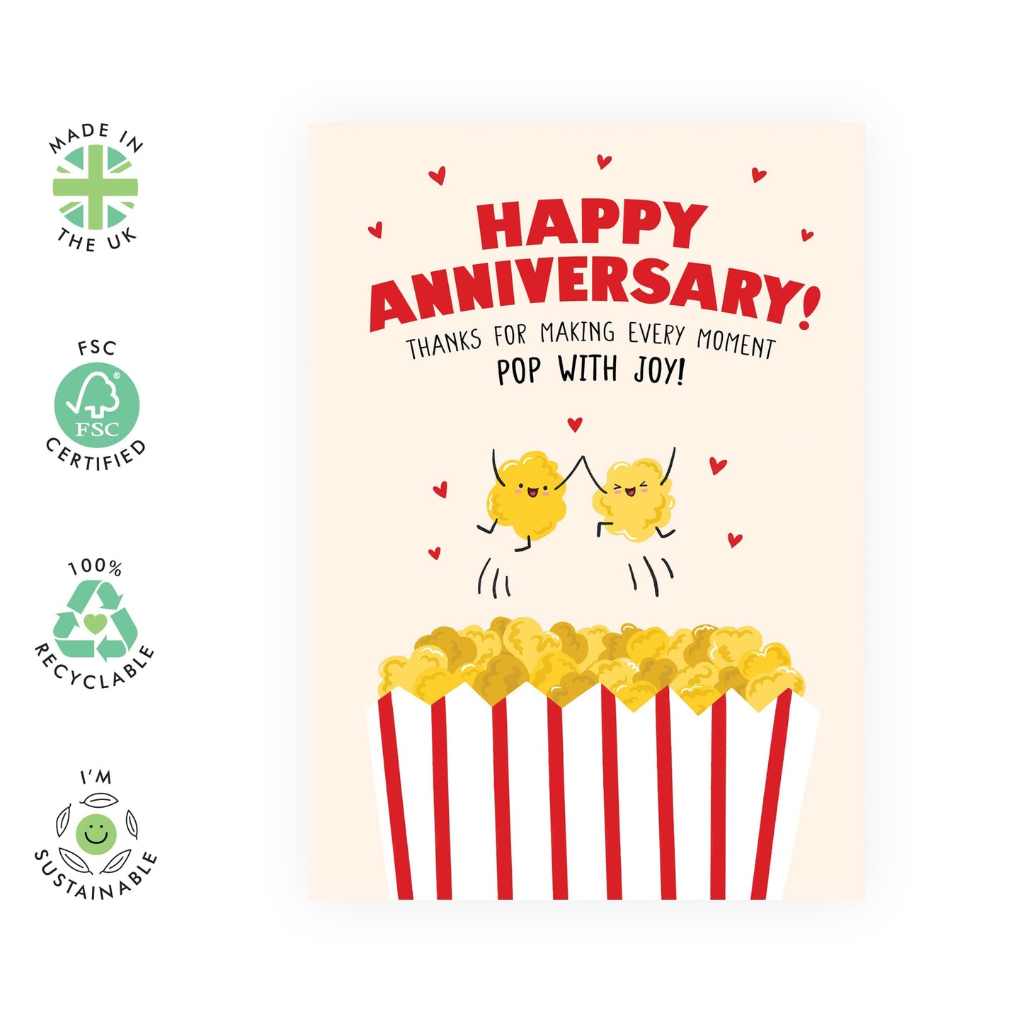 Happy Anniversary Husband Card - Every Mument Pop With Joy - Cute Food Puns - Sweet Wedding Anniversary Card For Couple Wife Partner - I Love You Gifts For Him Her - Comes With Stickers By Central 23
