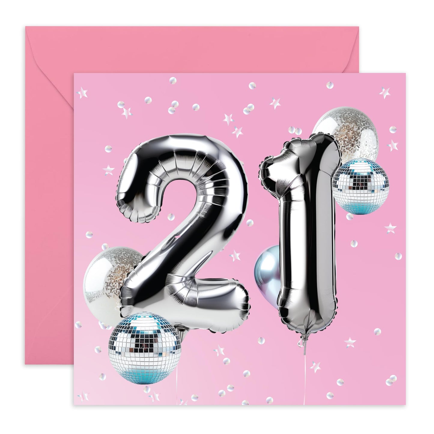 21st Birthday Card For Her - Foil Balloon 21 Birthday Party - Birthday Card - Women Sister - Happy Twenty-first Birthday Card - Daughter Niece - Friend - Comes With Fun Stickers - By Central 23