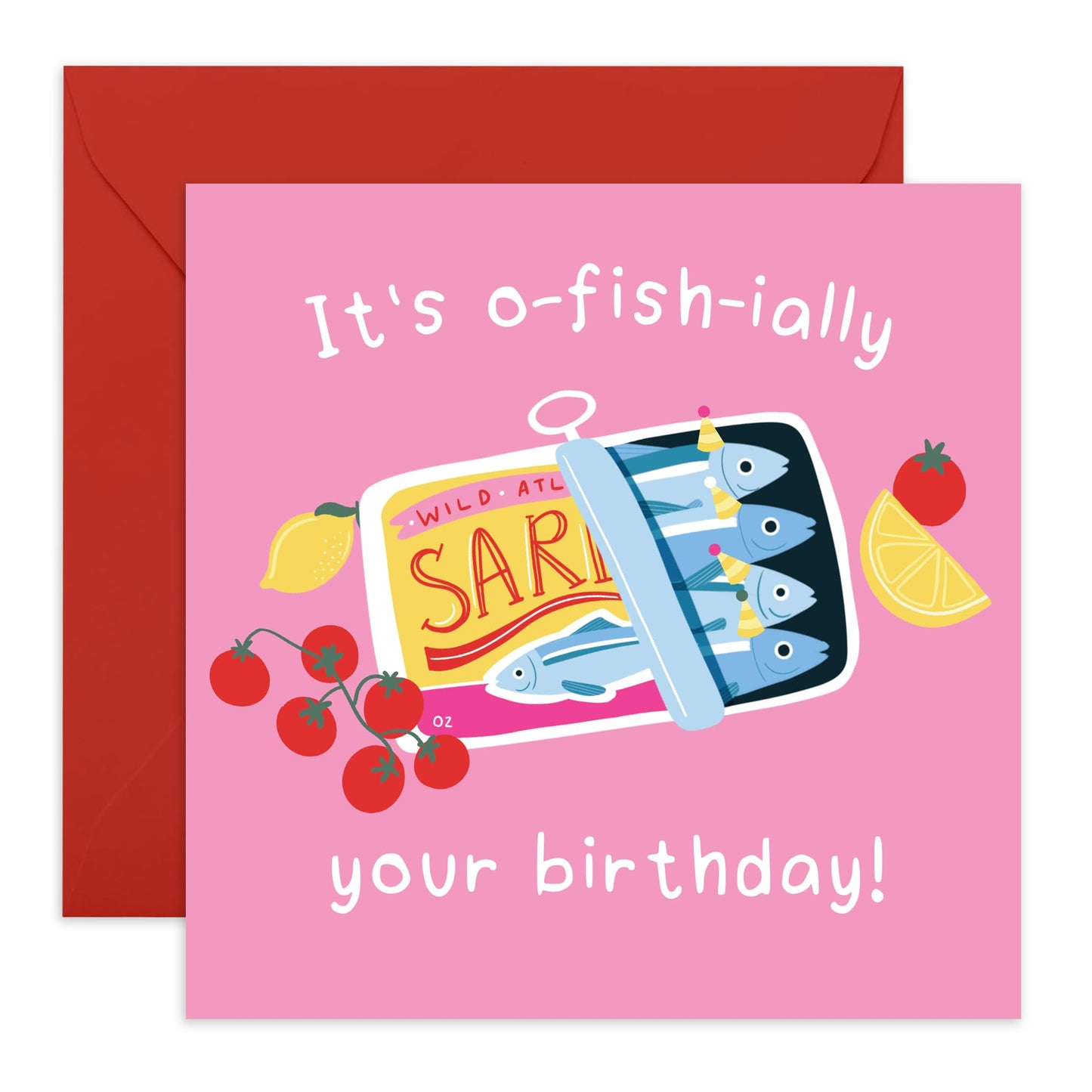 Funny Sardines Birthday Card for Him Her – "O-Fish-Ially" – Cute Greeting Card for Friends, Besties, BFF, Pals, Buddies, Mates, Brother, Sister, Colleagues, Coworker - Comes with Fun Stickers