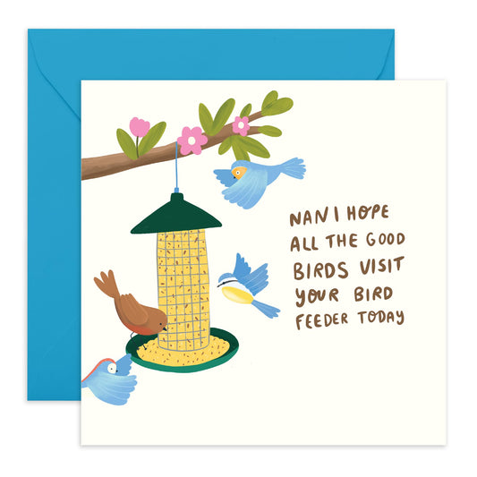 Cute Birthday Card for Nan - Bird Feeder - Gifts for Grandmother, Granny, Nana, Gran, Her, Family - Mothers Day Card from Grandson or Grandaughter - Comes With Fun Stickers