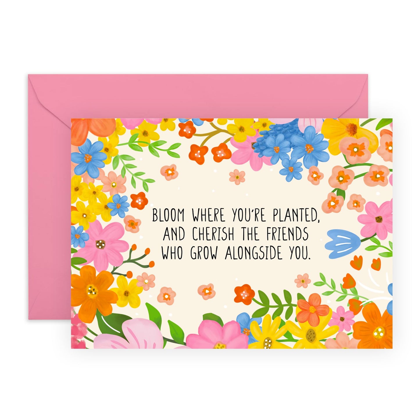 Friendship Greeting Card - 'Floral Friends 3' - Gift for Besties, Best Friends, Colleagues, Coworkers, BFF, Cousin, Coworkers, Sis, Family - Cherish - Comes with Fun Stickers