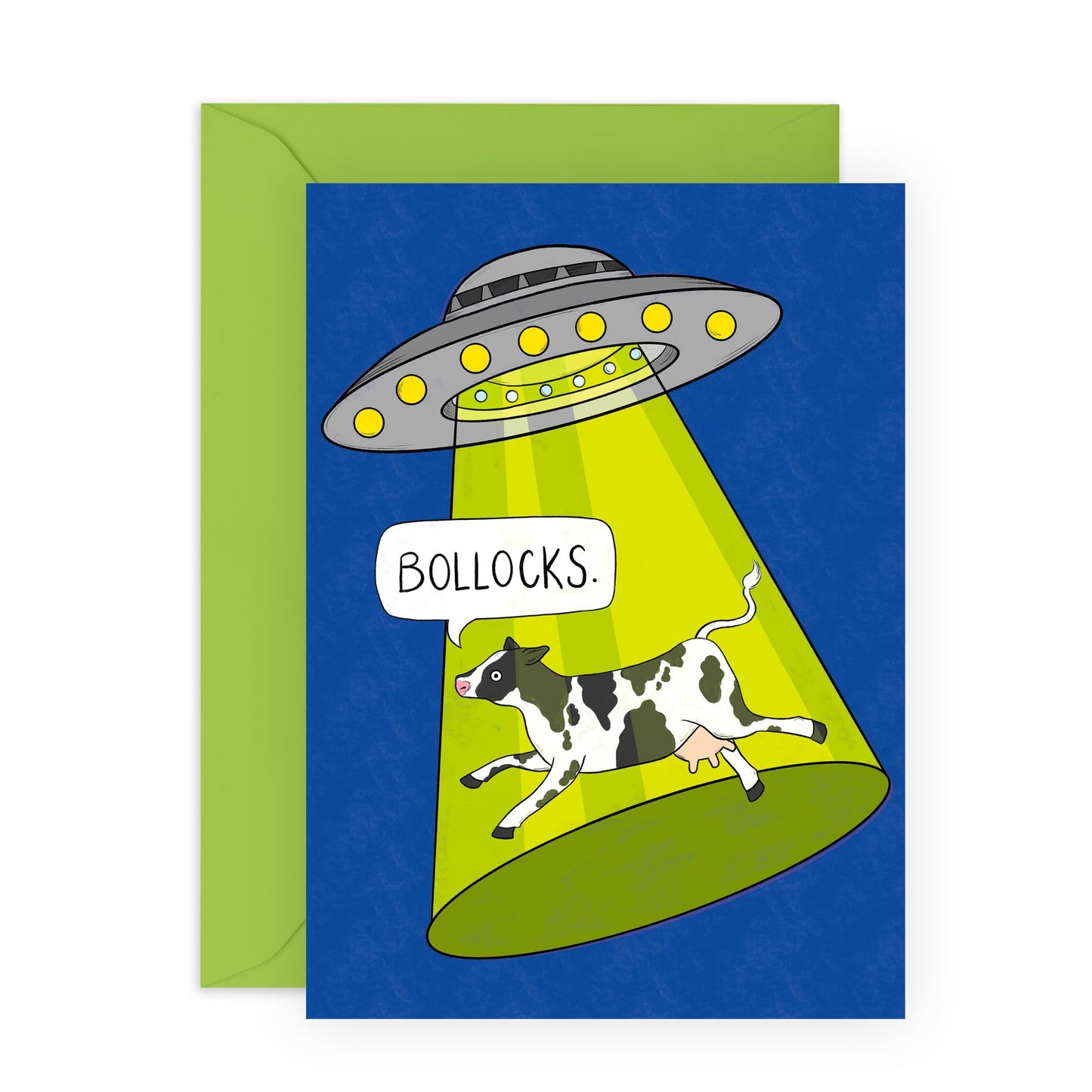 Funny Birthday Cards For Friends - Bullocks UFO Cow - Hilarious Cow Greeting Cards - British Pun Humour Jokes - Gifts For Him Her Men Women Coworker - Comes With Stickers And Envelope - By Central 23