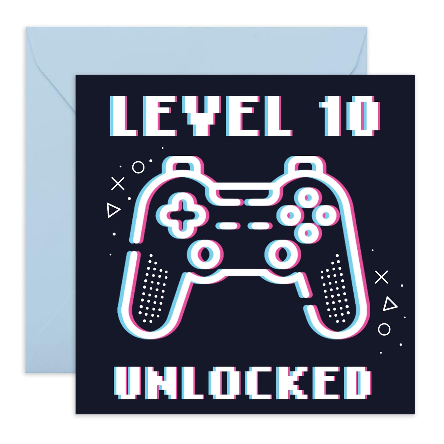 10th Birthday Card For Boys - Level 10 Unlocked Sqaure - Happy Birthday Cards For Son - Gamer Video Games - Ten Year Old - Comes With Fun Stickers - By Central 23