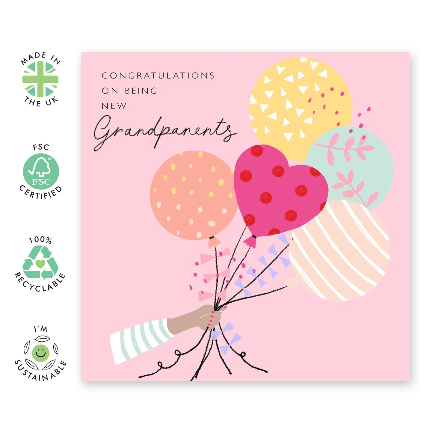 New Grandparents Card - Sweet Congratulations Card For Nan Grandad - New Baby Girl Card - Pregnancy Baby Reveal - Balloons - Surprise Grandparent Gifts - Comes With Stickers - By Central 23