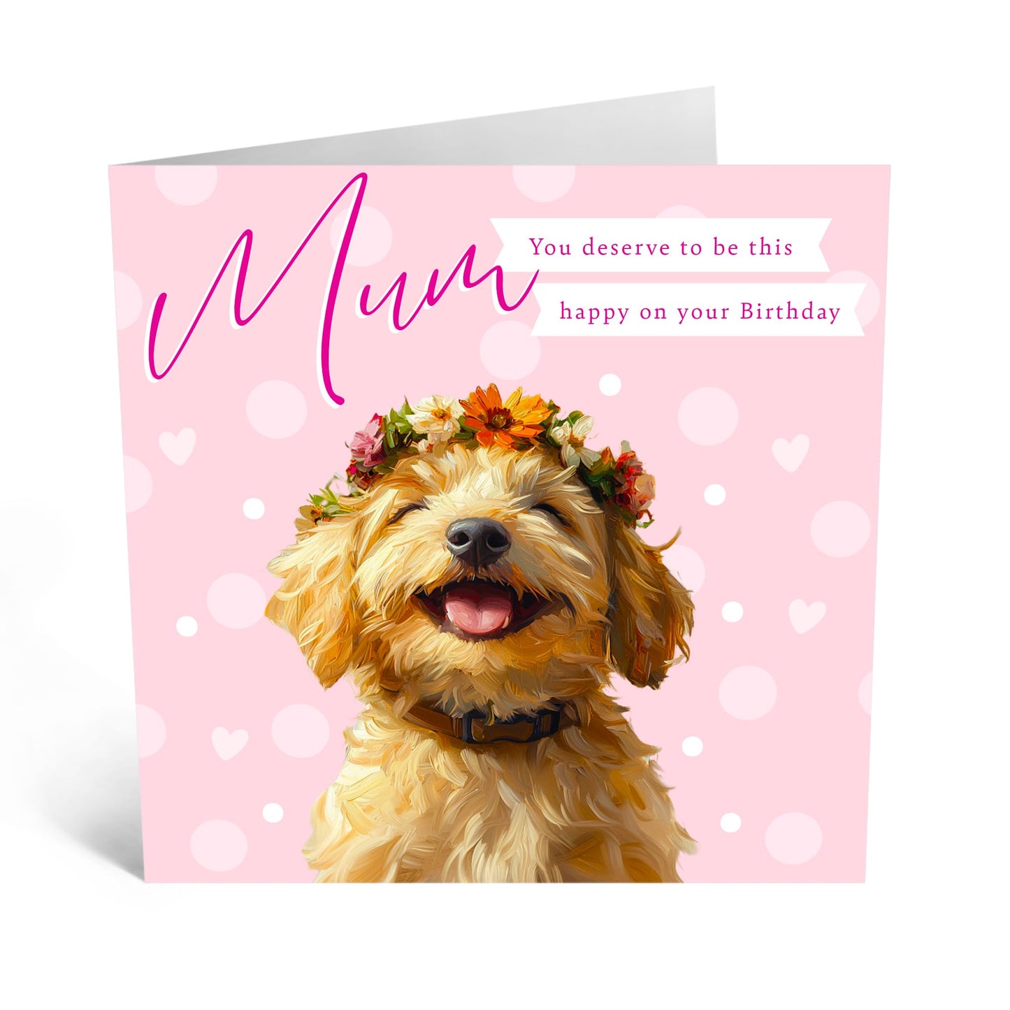 Smiling Pet Birthday Card - 'Hope You're This Happy Dog Mum' - Gifts for Mam, Mammy, Mummy, Ma, Mama, In-Law, Step Mum, Fur Mum, Mother - Floral and Dog - Comes with Fun Stickers