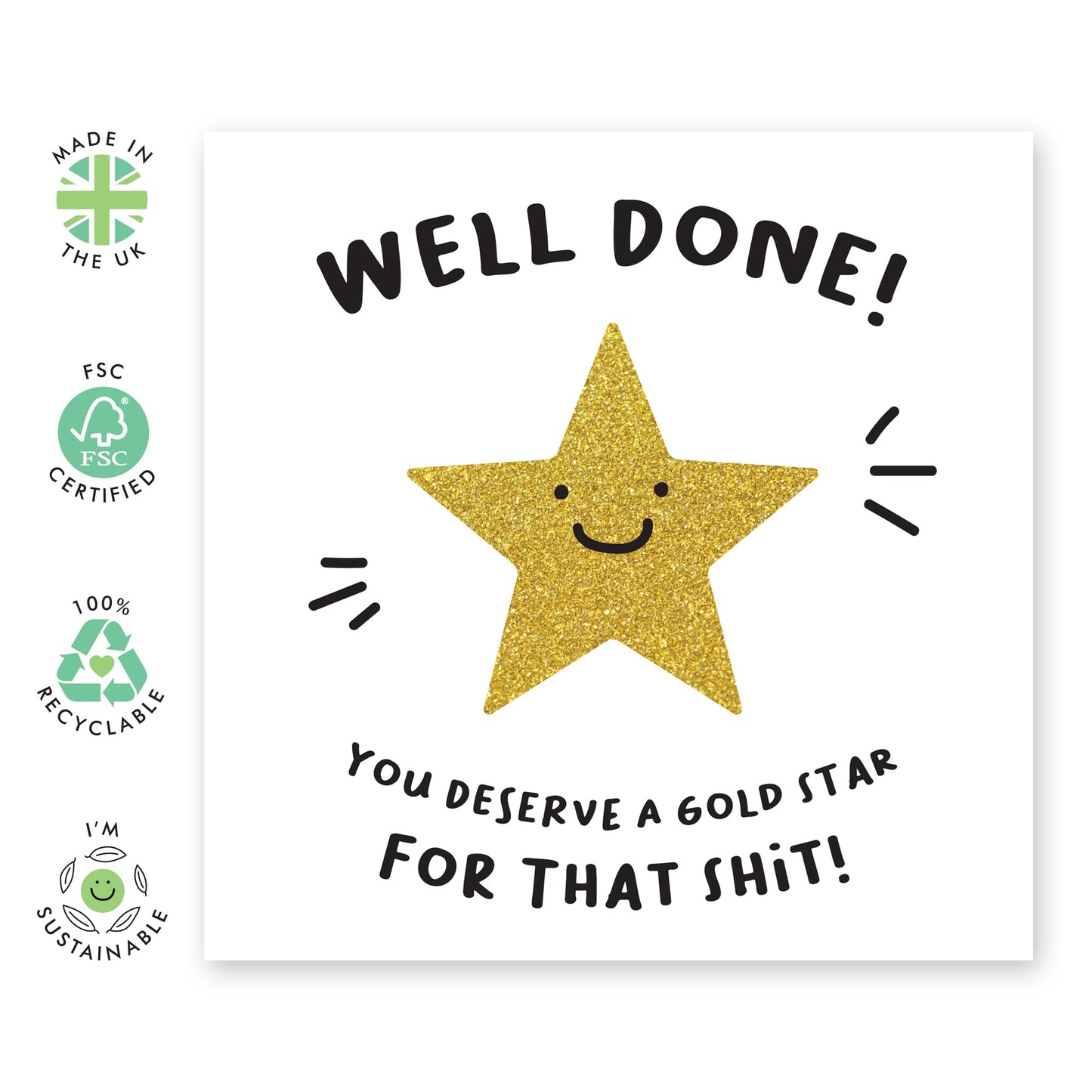 Funny Congratulations Card – Well Done Gold Star Greeting for Achievements, Graduation, Getting Drivers License, New Job for Friends, Colleagues, Cousin, BFF, Bestie, Bro - Comes with Stickers