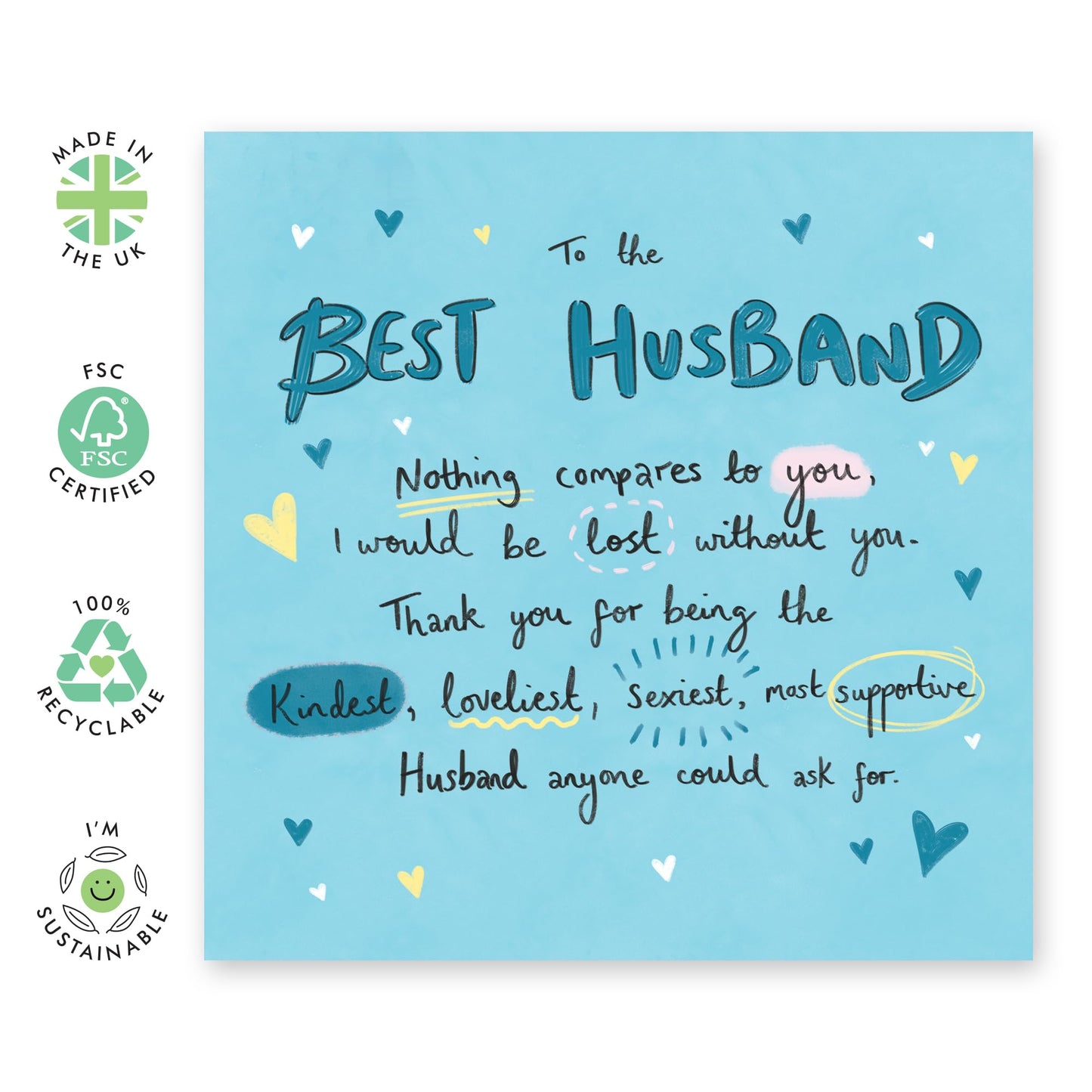 Birthday Card For Husband - To The Best Husband Sweet Words - Wedding Anniversary Card For Couple Partner - Thank You, I Love You Gifts For Him Men - Comes With Cute Stickers By Central 23
