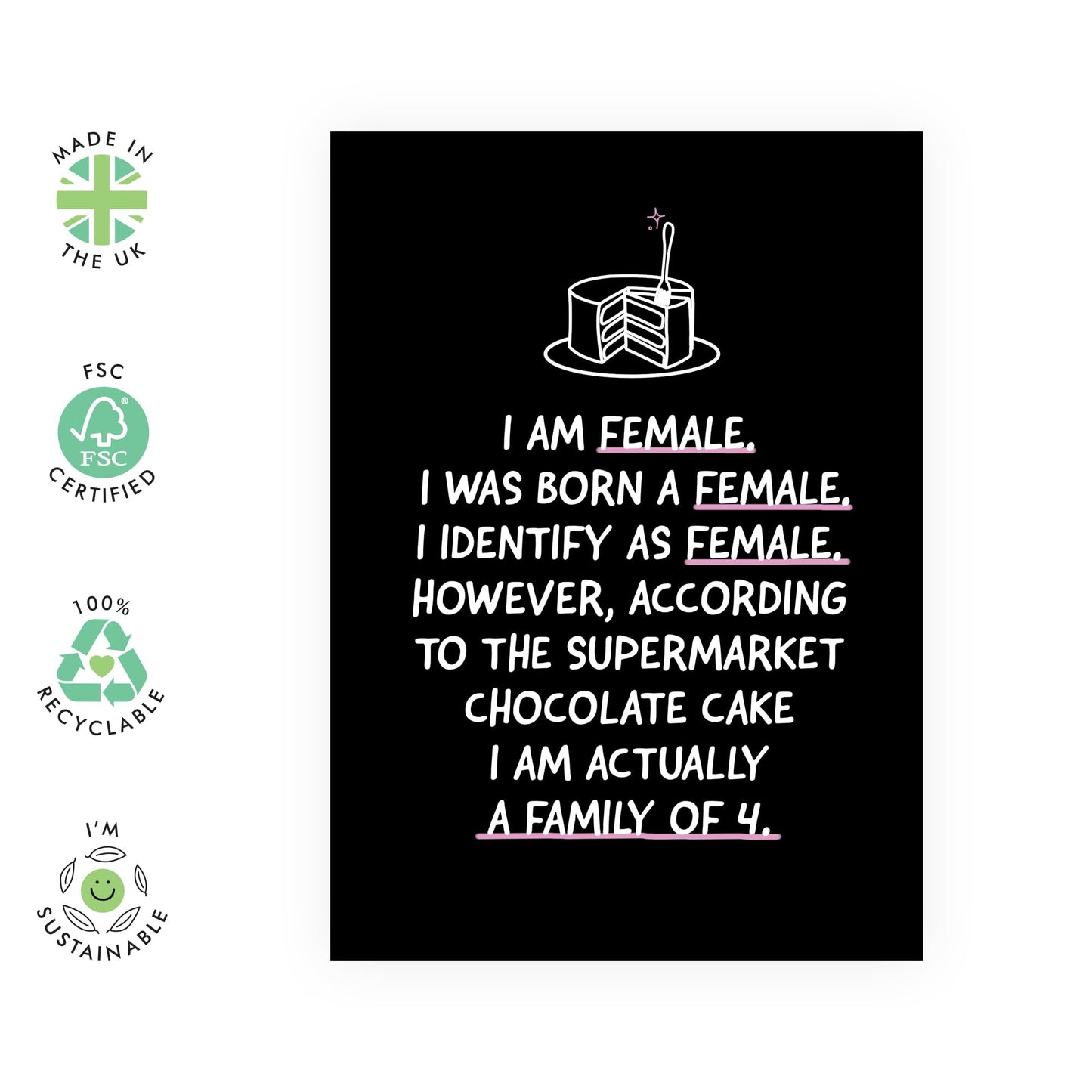 Funny Birthday Card For Women - I Was Born A Female - Humorous Birthday Cards For Wife Girlfriend - Friends Birthday Card - For Sister Daughter - Comes With Stickers - By Central 23