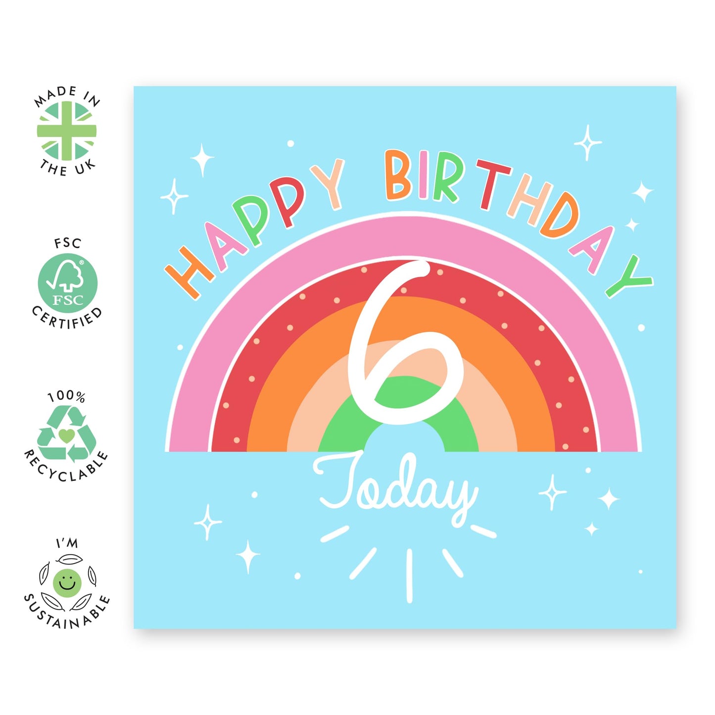 Rainbow Birthday Cards For Girls - Happy 6th Birthday Card For Daughter - Gifts For Her Six Year Old - Granddaughter Birthday Cards Age 6 - Comes With Fun Stickers By Central 23