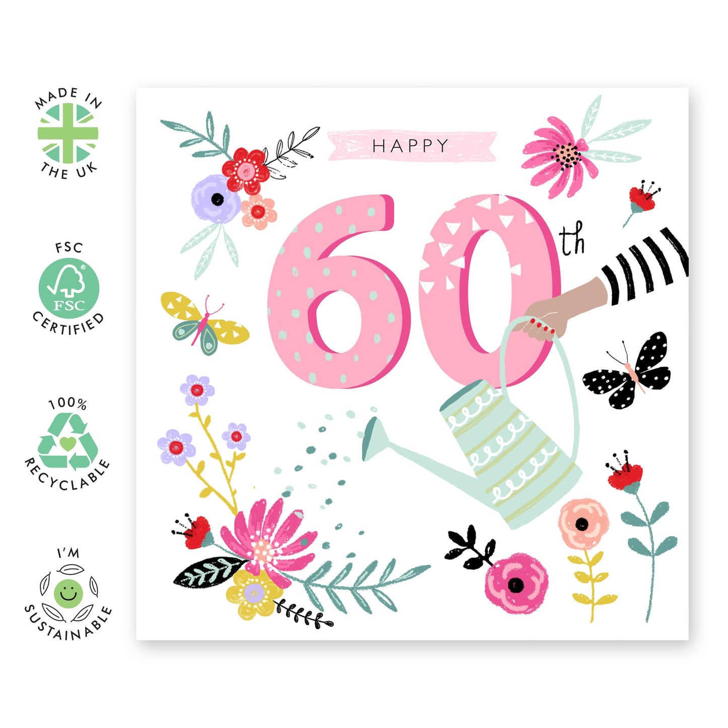 60th Birthday Cards For Women - Sixty Year Old Gifts For Mum Wife Friends - Elegant Nan Birthday Cards For Her - Sixtieth Milestone Cards - Comes With Cute Stickers By Central 23