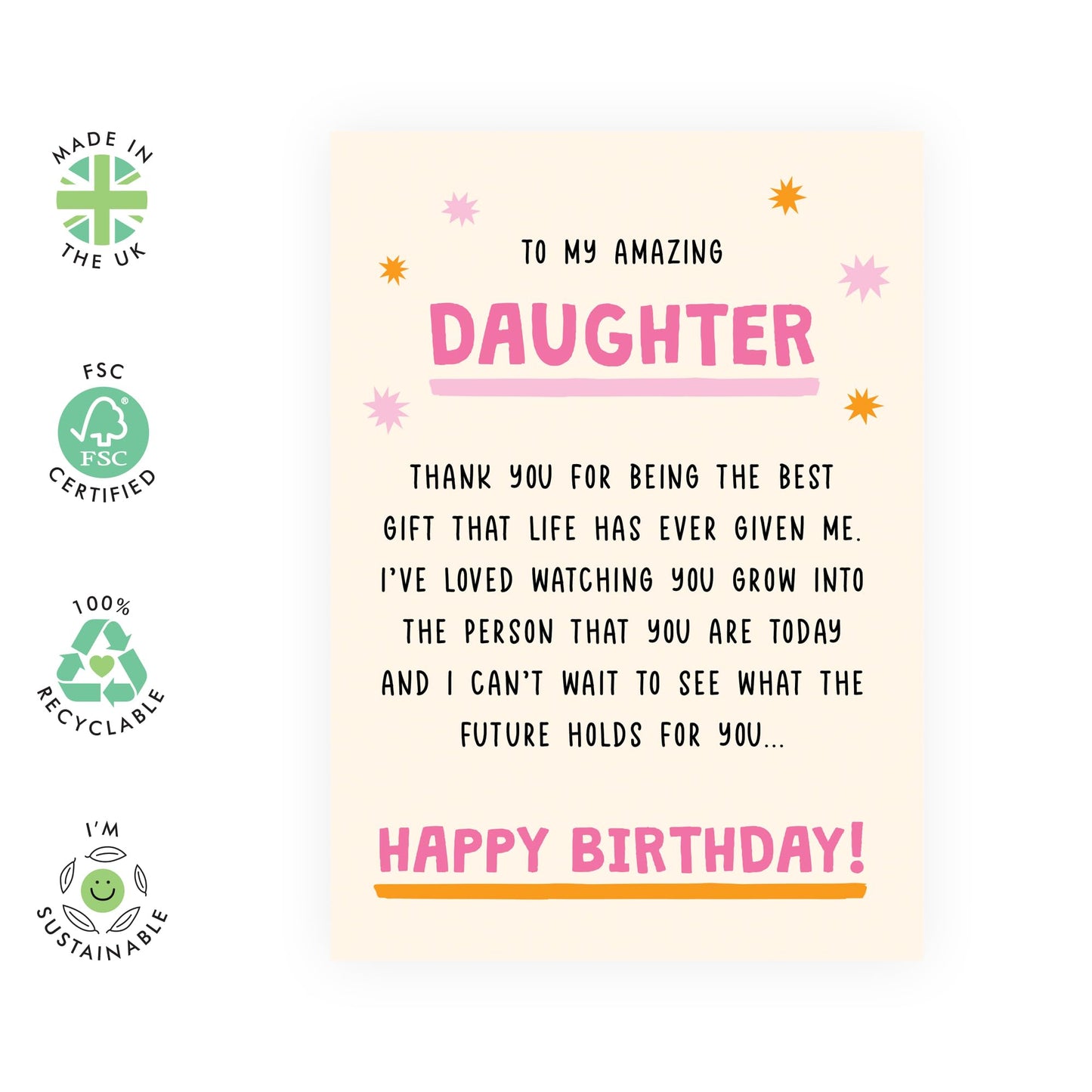 Birthday Card for Amazing Daughter - Heartfelt and Loving Message - Happy Birthday Card for Her, Woman, Ladies, Girls from Mum and Dad - Comes with Fun Stickers