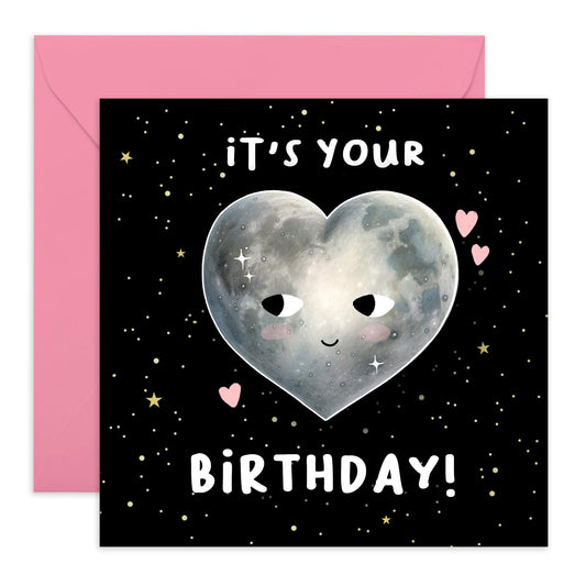 Cute Birthday Cards For Women - Heart Moon It's Your Birthday! - Best Friend Birthday Card - Gifts For Her Him Men Women - Stars Galaxy Sky - Comes With Fun Stickers By Central 23