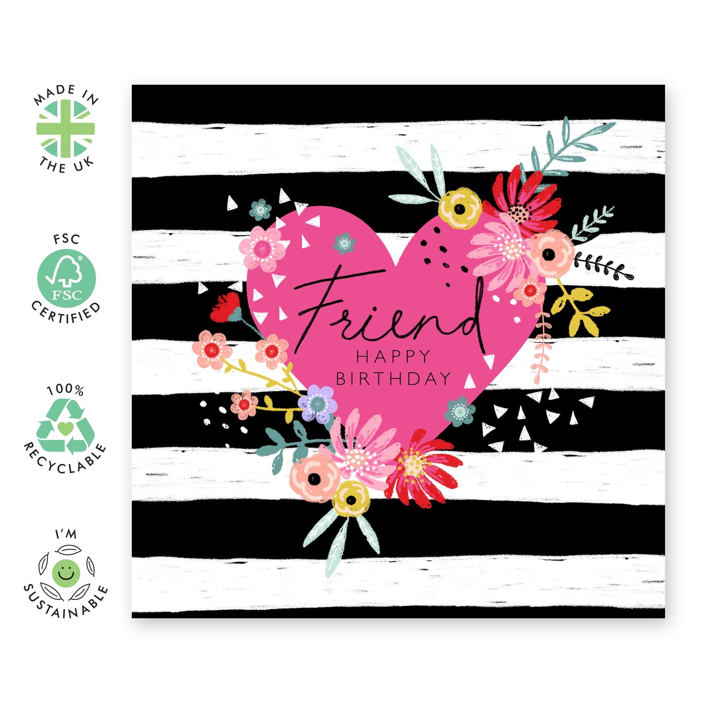 Birthday Card For Friend Woman Her- Floral Heart Friend Card - Happy Birthday Card For Her Female - Friend Birthday Card - Gifts For Friends Women - Comes With Cute Stickers - By Central 23