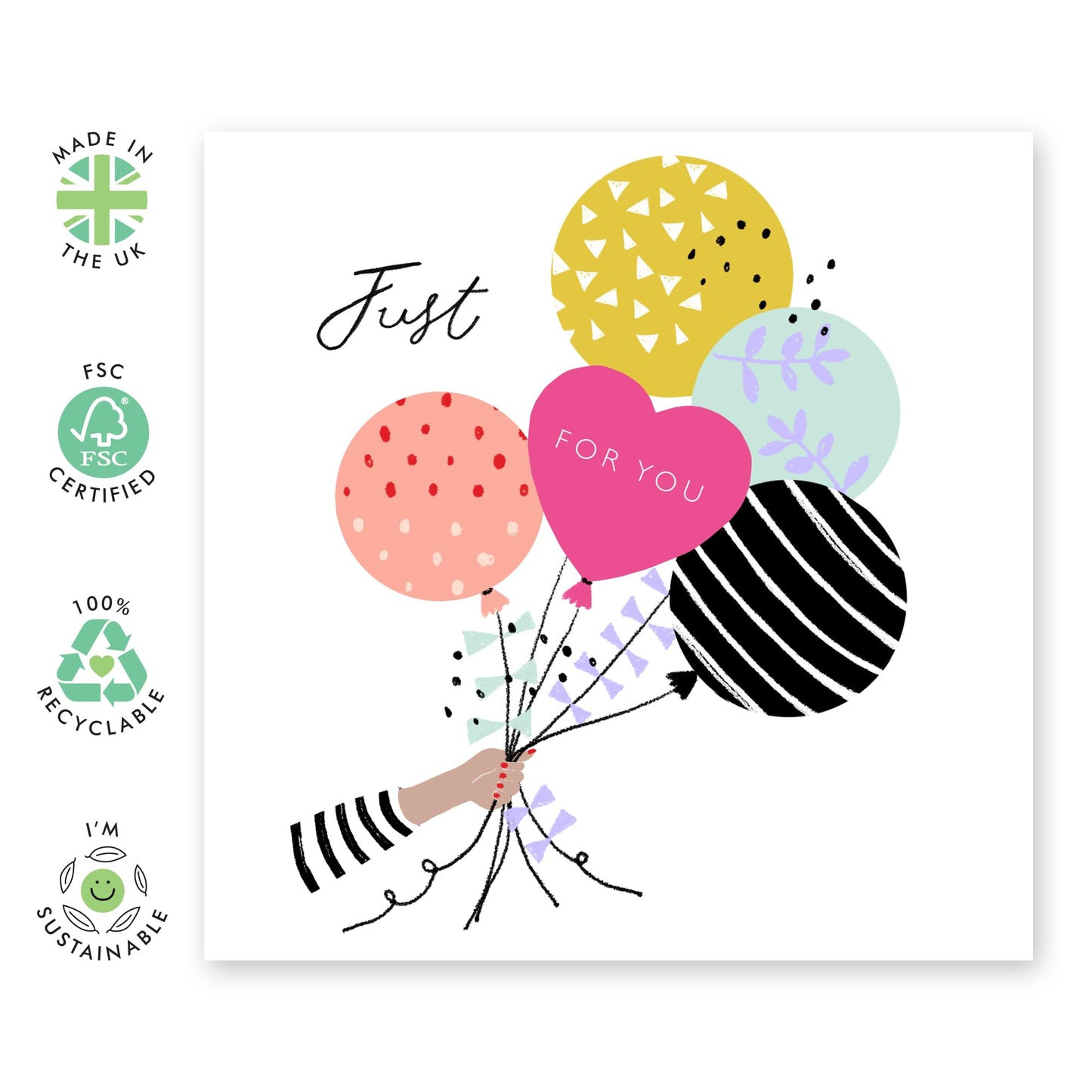 Greeting Cards Birthday - Just For You - Balloons Design - Blank Cards With Envelope Bday Gifts - Sweet All Occasion Cards For Men Women - Comes With Stickers By Central 23