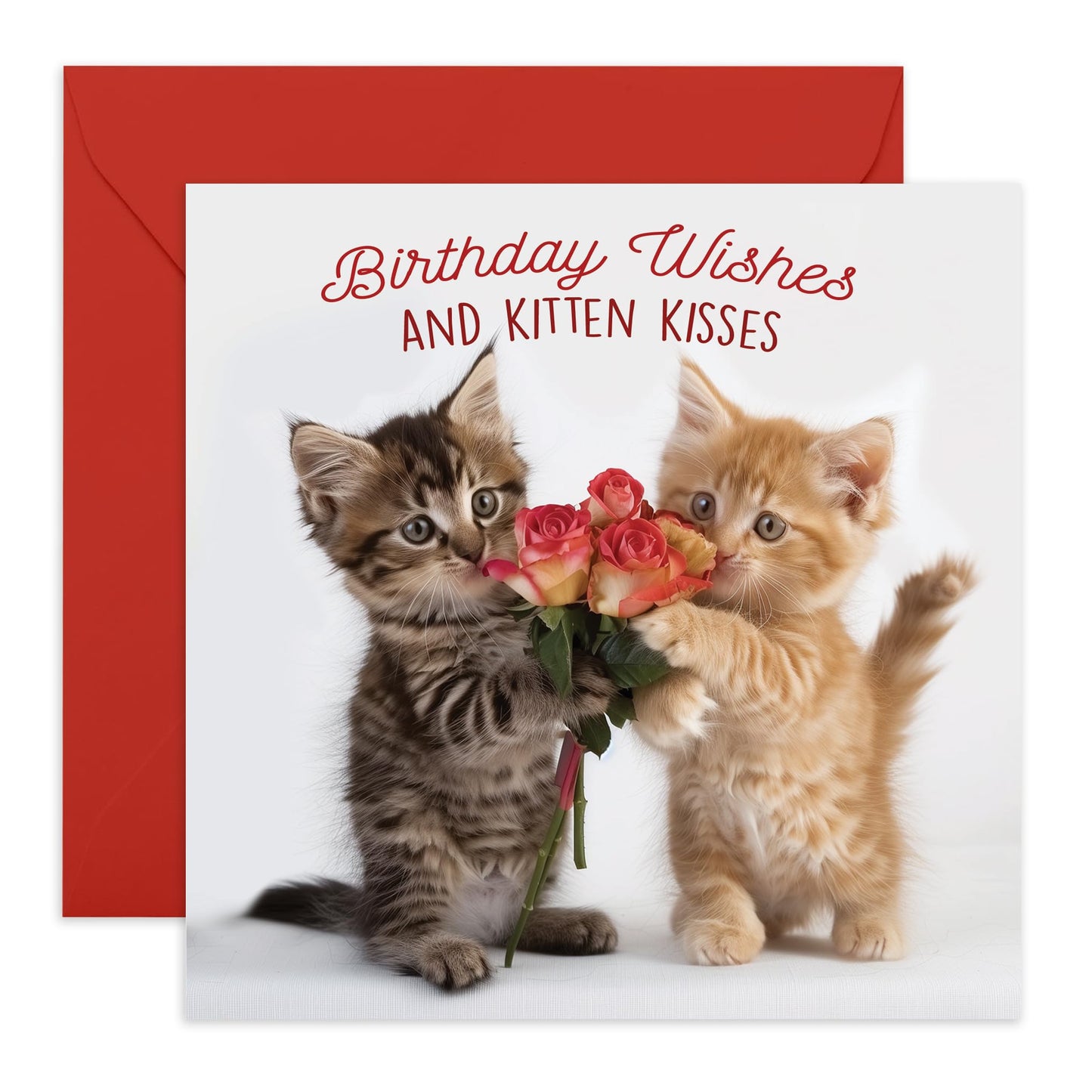 Greeting Card - 'BIRTHDAY WISHES KITTEN KISSES' - Perfect for Adding Adorable Feline Charm to Birthday Celebrations - Ideal for Sweet & Cuddly Wishes to Loved Ones - Comes With Stickers By Central 23