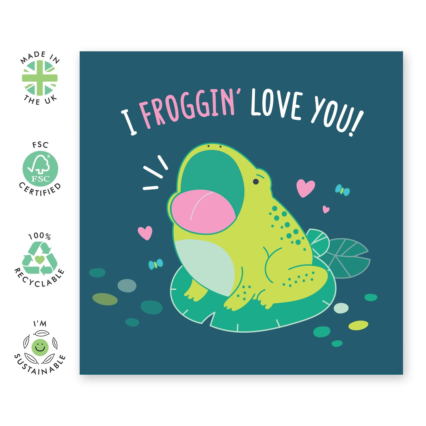 Valentines Day Card Funny Frog - 'I Froggin Love You' - Gifts for Him, Her, Girlfriend, Boyfriend, Babe, Fiance - Catching Flies - Comes with Fun Stickers