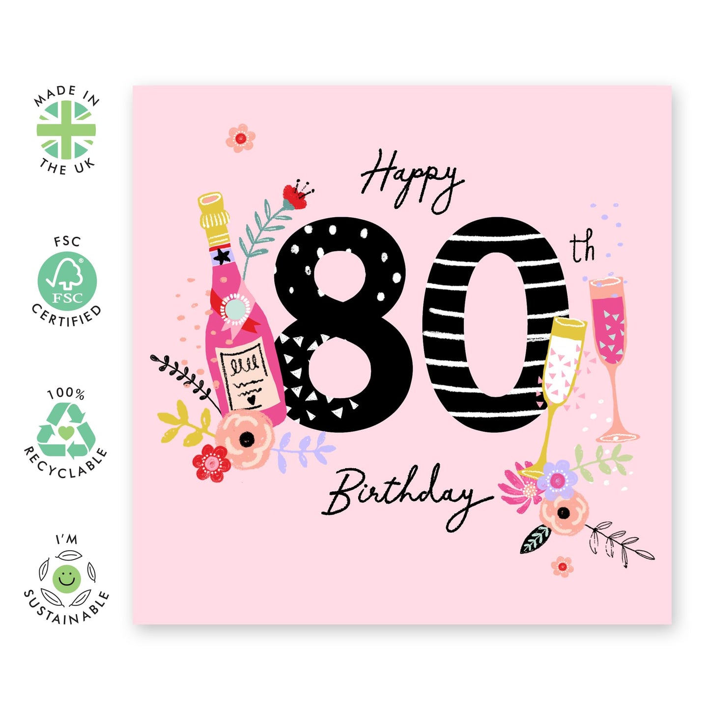 80th Birthday Card Women - 80th Birthday Drinks - Grandmother Birthday Greeting Card - Gifts For Grandmum - Happy Eightieth Birthday Card Grandma - Comes With Fun Stickers By Central 23
