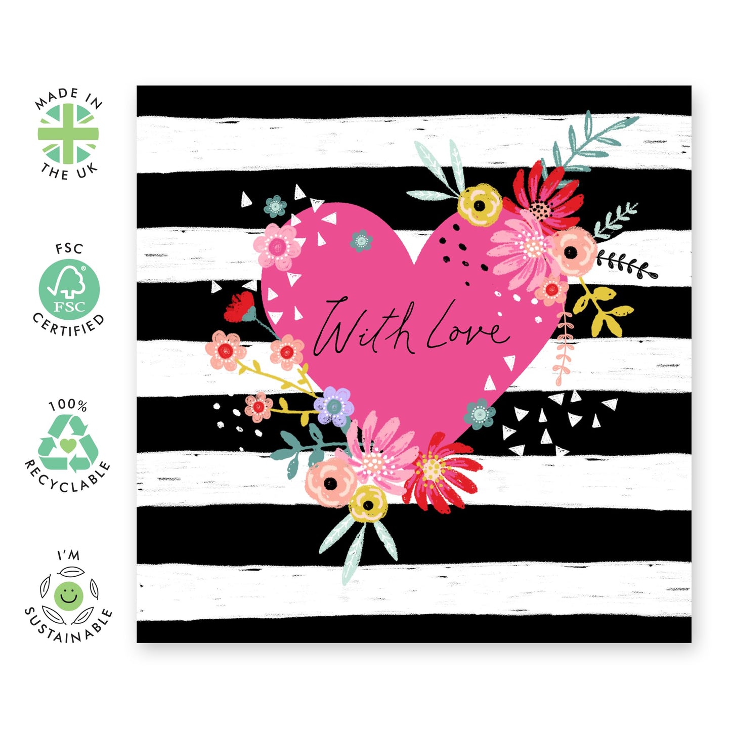 Love Cards For Her - With Love Hearts And Stripes - Valentines Card Girlfriend - Mothers Day Card From Son Daughter - Wife Anniversary Card - Card For Women - Comes With Stickers By Central 23