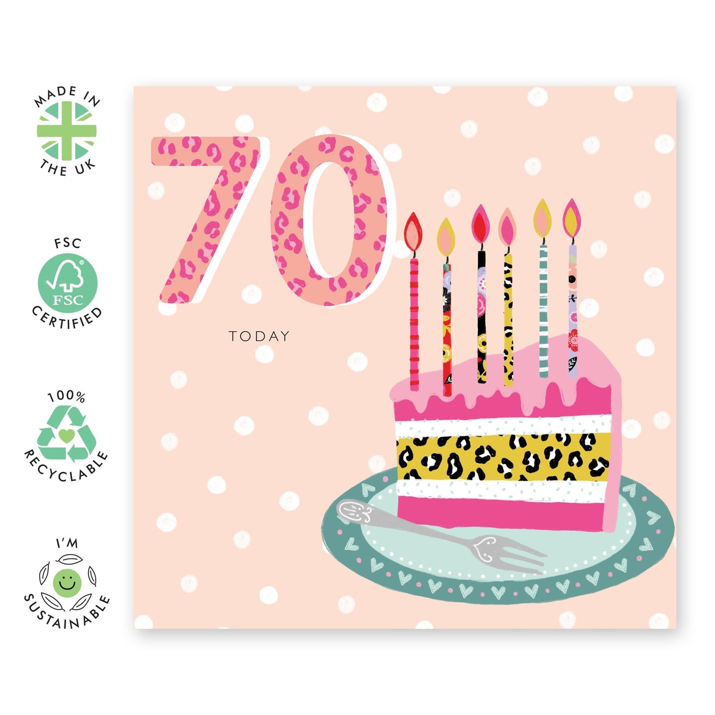 70th Birthday Card For Ladies - Leopard Animal Print - Cute Birthday Cards For Women - Gifts For Mum Aunty Grandma - Seventy Year Old - Comes With Stickers - By Central 23