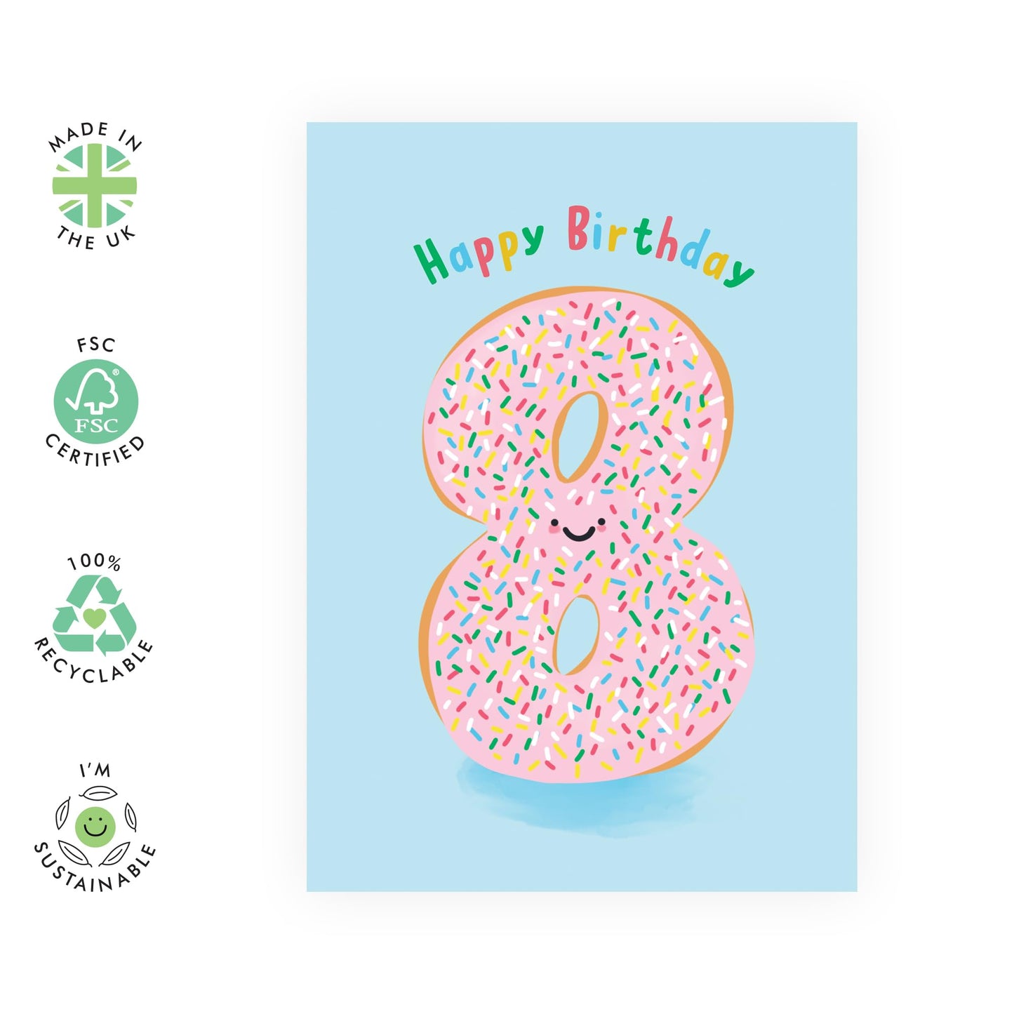 Eighth Birthday Card For Boys Girls- Donut Age 8 - Happy 8th Birthday Greeting Card For Kids - Eight Years Old - Donut - Milestone Cards Age Eight - Child - Comes With Sticker By Central 23