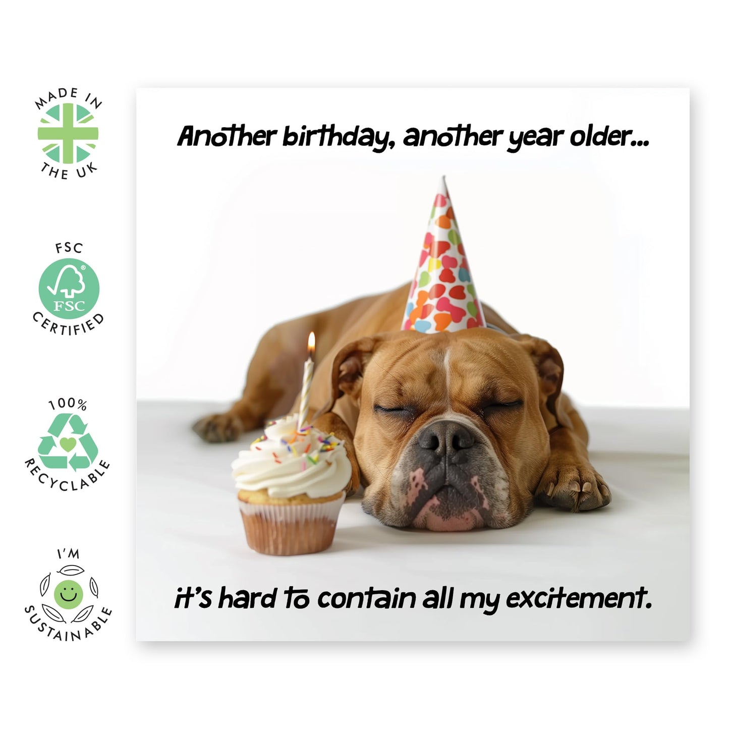 Dog Birthday Card - Hard To Contain Birthday Excitement - Funny Birthday Cards For Men Women - Gift For Fur Parents Dog Mum Or Dad - Greeting Cards From Pet - Comes With Stickers - By Central 23