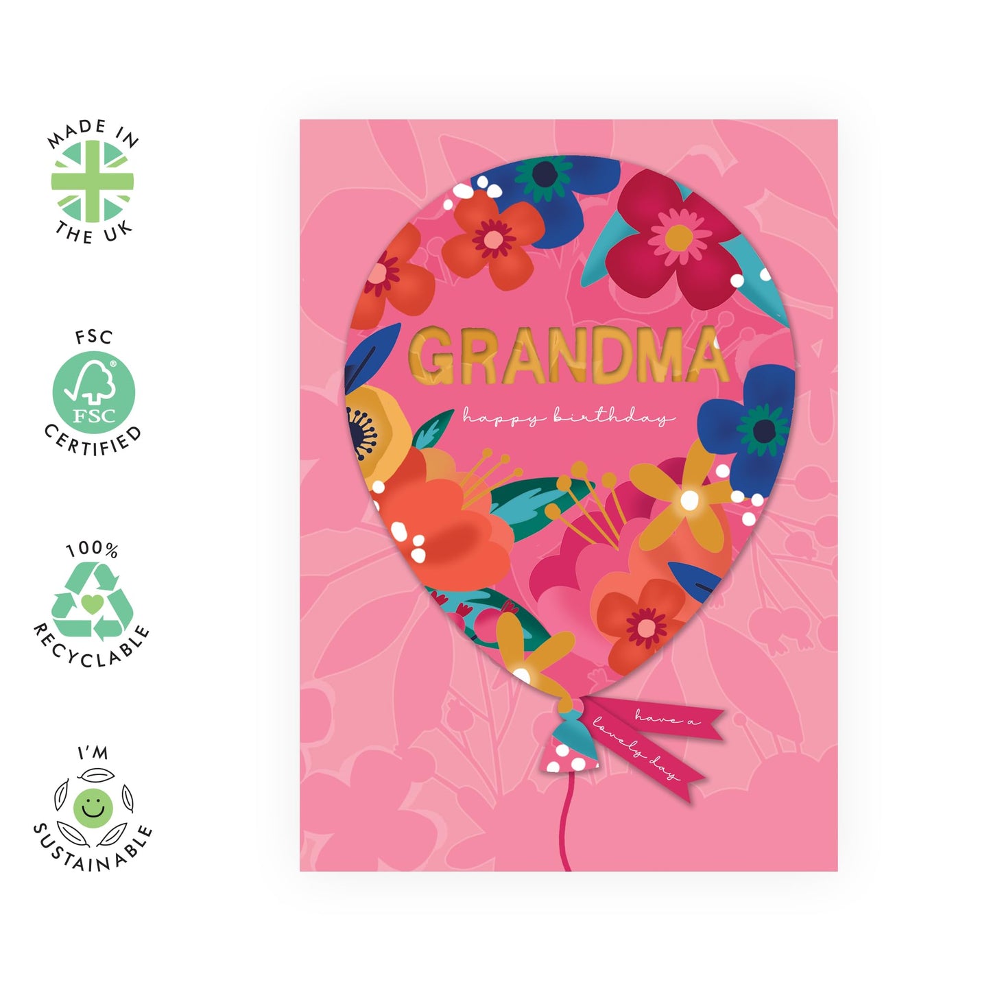 Grandma Birthday Card - Birthday Balloons Flowers - Happy Birthday Grandmother Card - Gifts For Nan Women Her Female - Comes With Fun Stickers - By Central 23