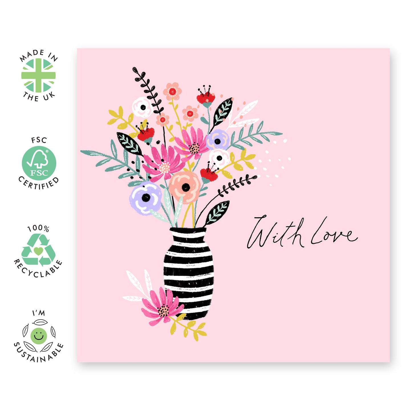 Wife Anniversary Card - With Love Flowers In Vase - Love Cards For Her - Mothers Day Card From Son Daughter - Birthday Card For Women - Valentines Card Girlfriend - Comes With Stickers By Central 23