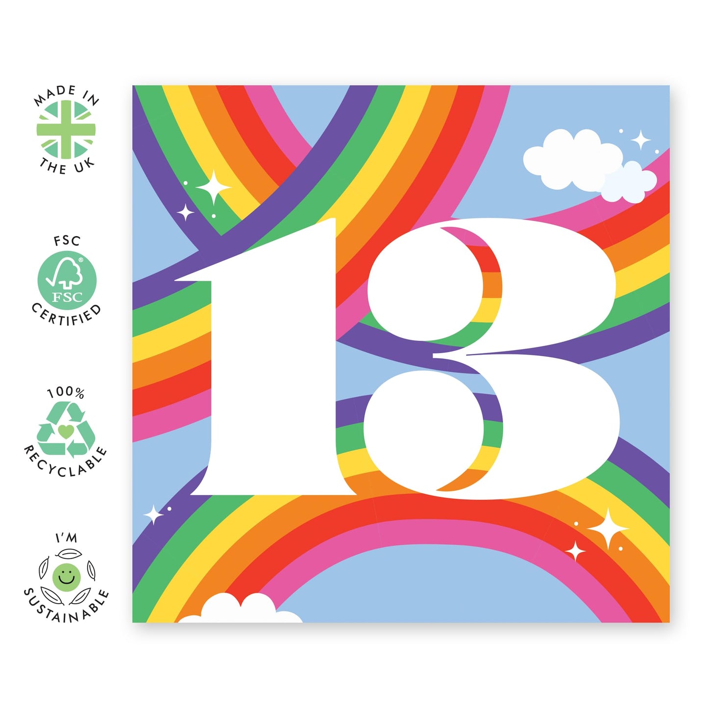 13th Birthday Card For Boys Girls - Rainbow Sky 13 - Happy Thirteenth Birthday Card For Teens - Rainbow - Gift For Son Daughter - Bday Cards For Nephew Niece - Comes With Fun Stickers - By Central 23