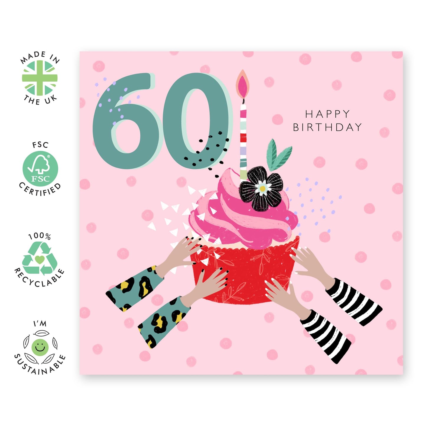 Mum 60th Birthday Card For Her - Elegant 60 Year Old Gifts For Women - Bday Cupcake - Happy Birthday Card For Her Nan Aunt Wife Friends - Comes With Fun Stickers By Central 23`