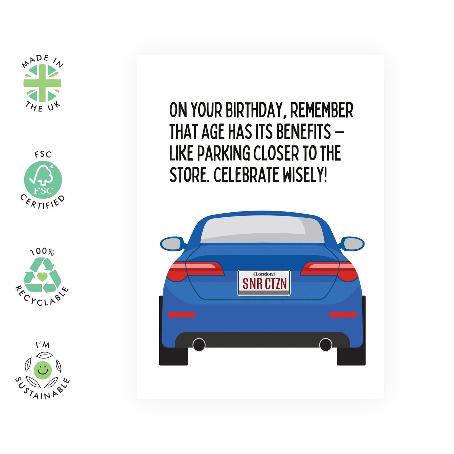 Funny Birthday Card - 'PARKING CLOSER TO STORE' - Celebrate with a Lighthearted Twist - Perfect for Adding a Touch of Humor to Birthday Wishes - Includes Envelope and Stickers by Central 23