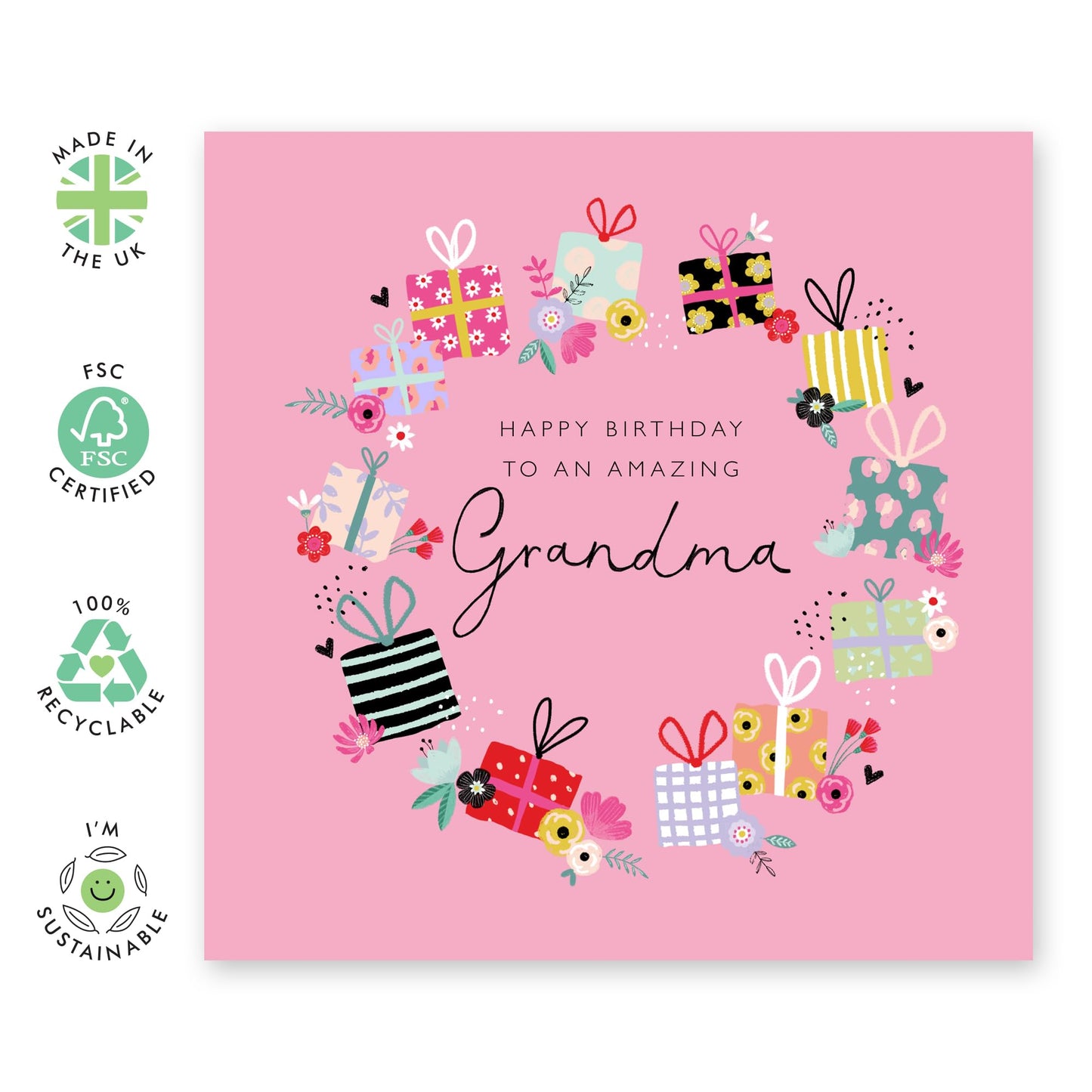Happy Birthday Grandma Card - To An Amazing Grandma Floral Wreath - Sweet Greeting Cards For Grandmother - Nana Birthday Card - Grandma Gifts For Women - Comes With Stickers By Central 23