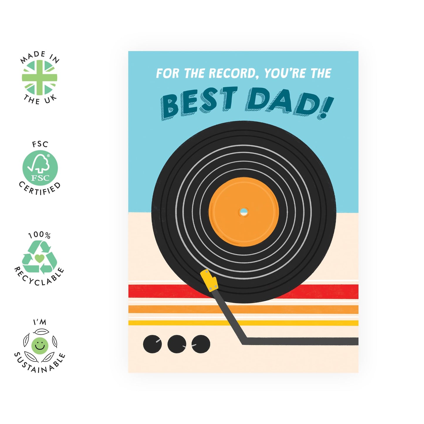 Happy Birthday Dad - For The Record, Best Dad - Funny Birthday Cards For Men - Father's Day Card From Daughter Or Son - Thank You Cards For Dad - Comes With Stickers - By Central 23