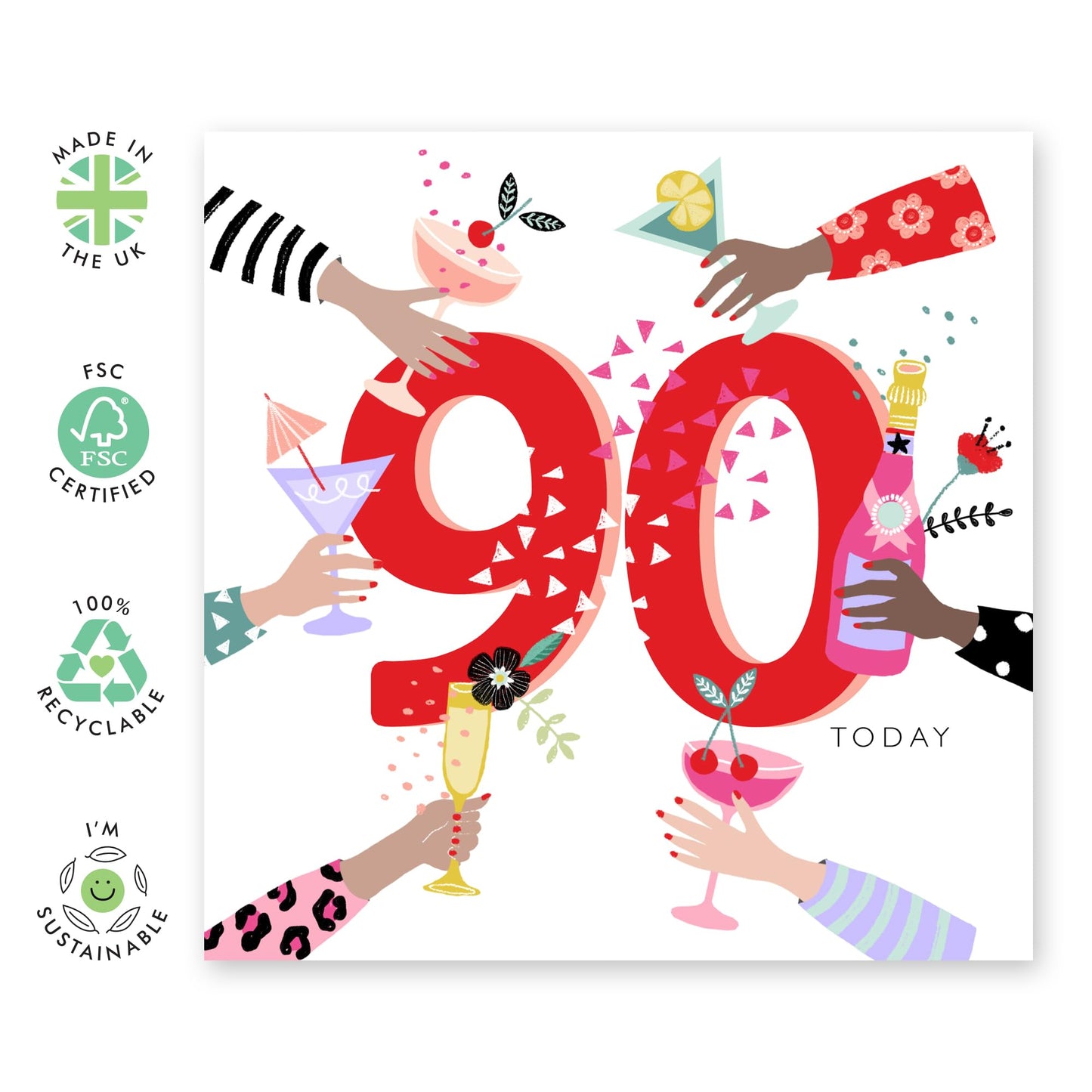 Grandma Birthday Card For Her - Age Ninety - 90th Birthday Cards For Women - Ninetieth Bday Gifts Aunt Mum Grandma - Ninety Year Old - Comes With Fun Stickers - By Central 23