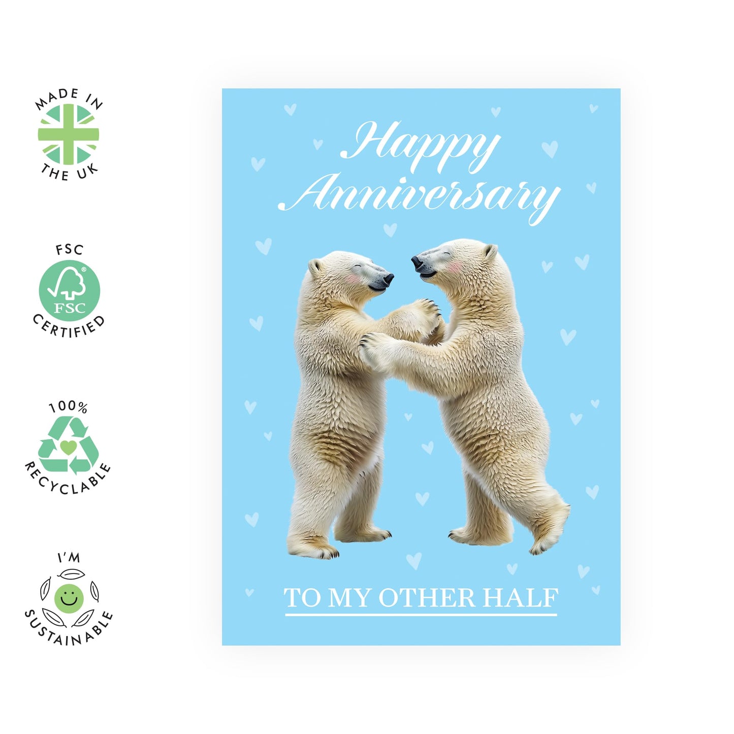 Cute Anniversary Card for Him Her - "Polar Bear Anniversary" - Gifts for Partner, Husband, Wife, Spouse, Boyfriend, Girlfriend, Babe, Darling, Other Half - Adorable Couple - Includes Envelope