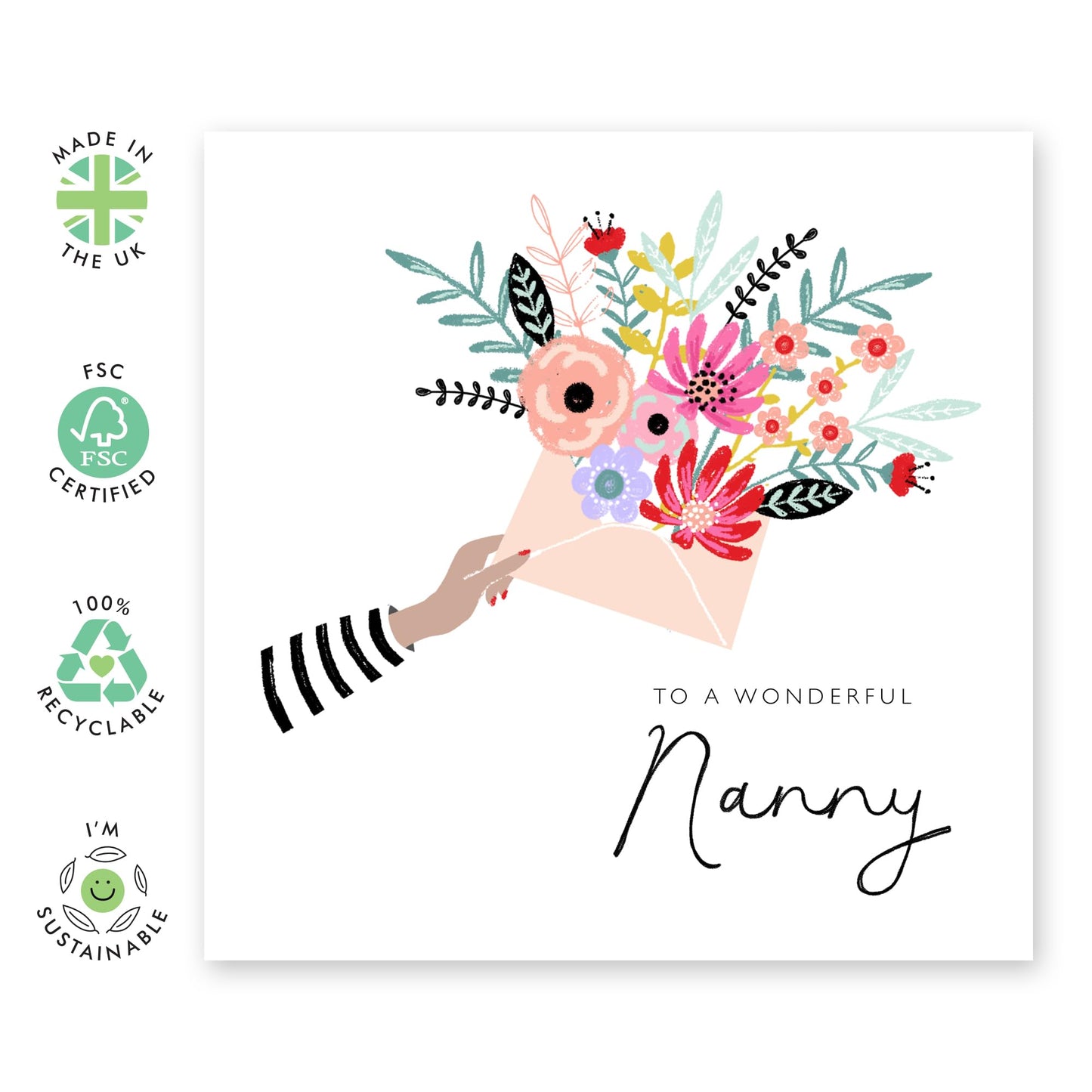 Nanny Greeting Cards For Women - To A Wonderful Nanny - Mother's Day Card Valentine's Day Thank You Appreciation Card For Grandmother Nana - Grandma Gifts For Her - Comes With Stickers - By Central 23