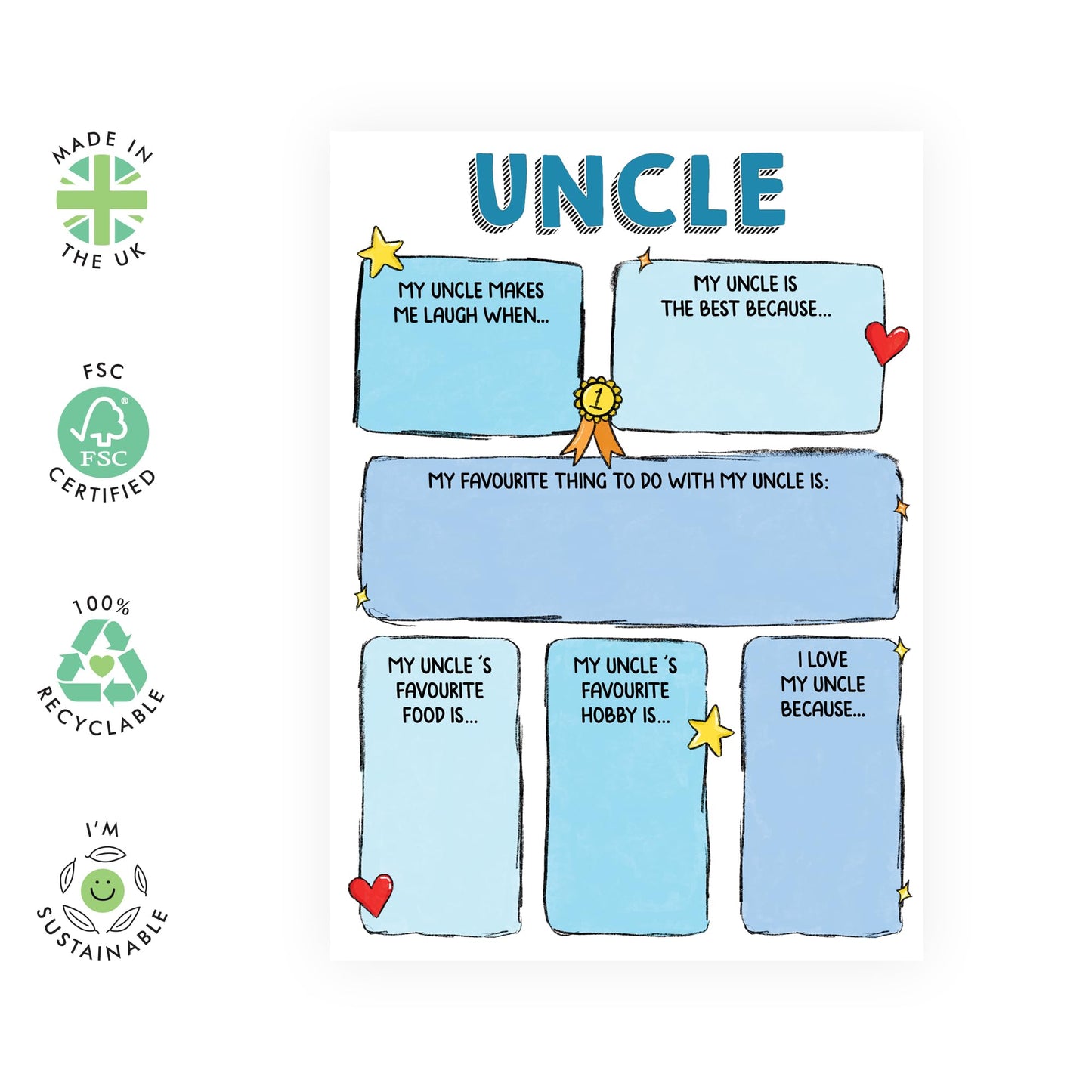 Customize Greeting Card - 'I LOVE MY UNCLE FILL IN YOURSELF' - Perfect for Showing Appreciation and Love - Ideal for Super Uncles Who Deserve a Special Tribute - Comes With Stickers By Central 23