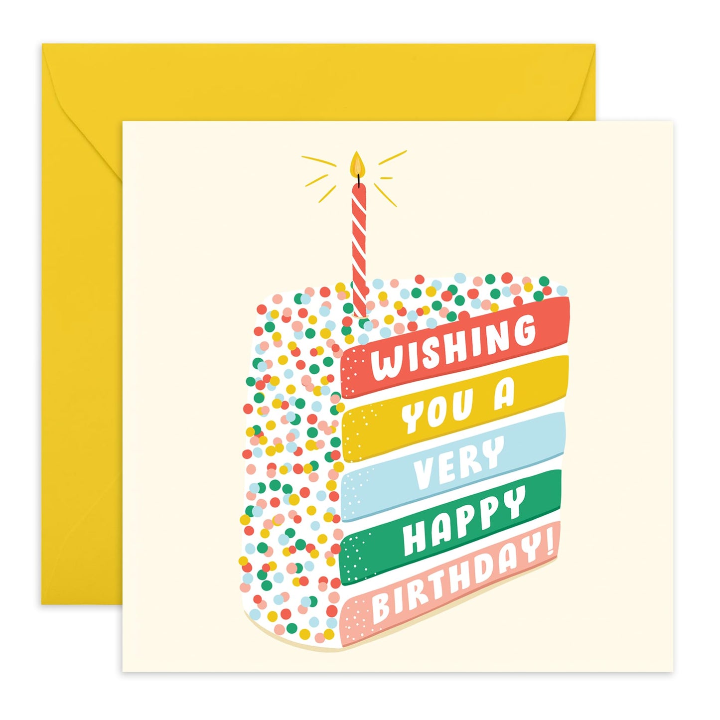 Happy Birthday Card - Wishing You A Very Happy Birthday Slice - Cake - Cute Greeting Cards For Son Daughter Nephew Niece - Birthday Card For Girls And Boys - Comes With Stickers By Central