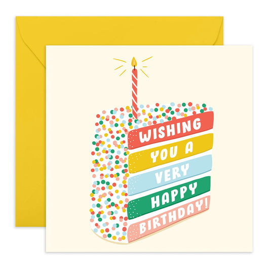 Happy Birthday Card - Wishing You A Very Happy Birthday Slice - Cake - Cute Greeting Cards For Son Daughter Nephew Niece - Birthday Card For Girls And Boys - Comes With Stickers By Central
