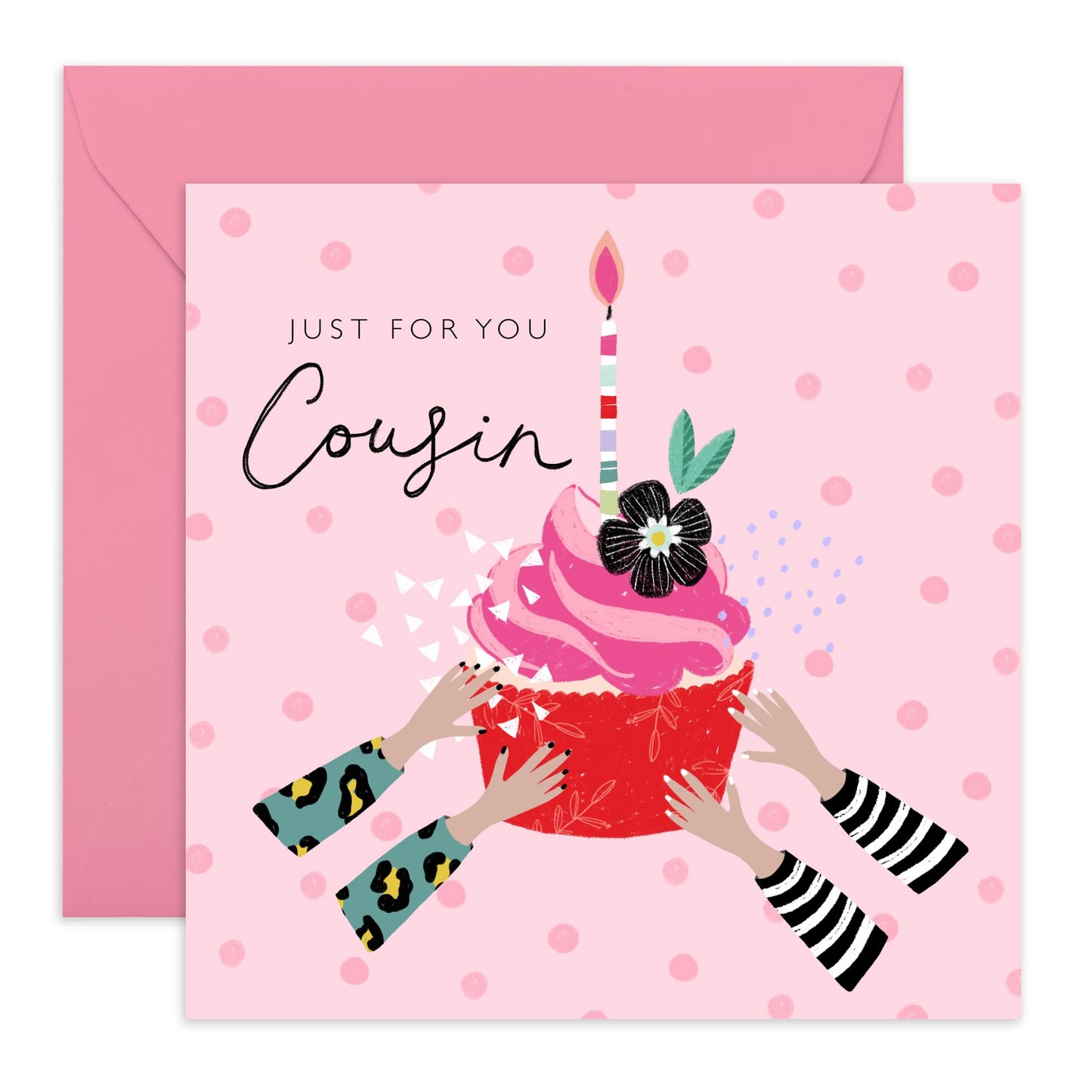Cousin Birthday Card Bouquet Flowers - Bday Cupcake - Happy Birthday Greeting Cards For Ladies Female - Gifts For Her - Comes With Fun Stickers - By Central 23
