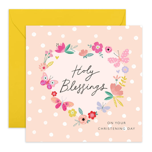 Baptismal Card For Baby Girl - Floral Butteflies Christening - Dedication Day Card Baby - Christening Card For Niece - Granddaughter - Gift From Aunt Uncle - Comes With Fun Stickers By Central 23