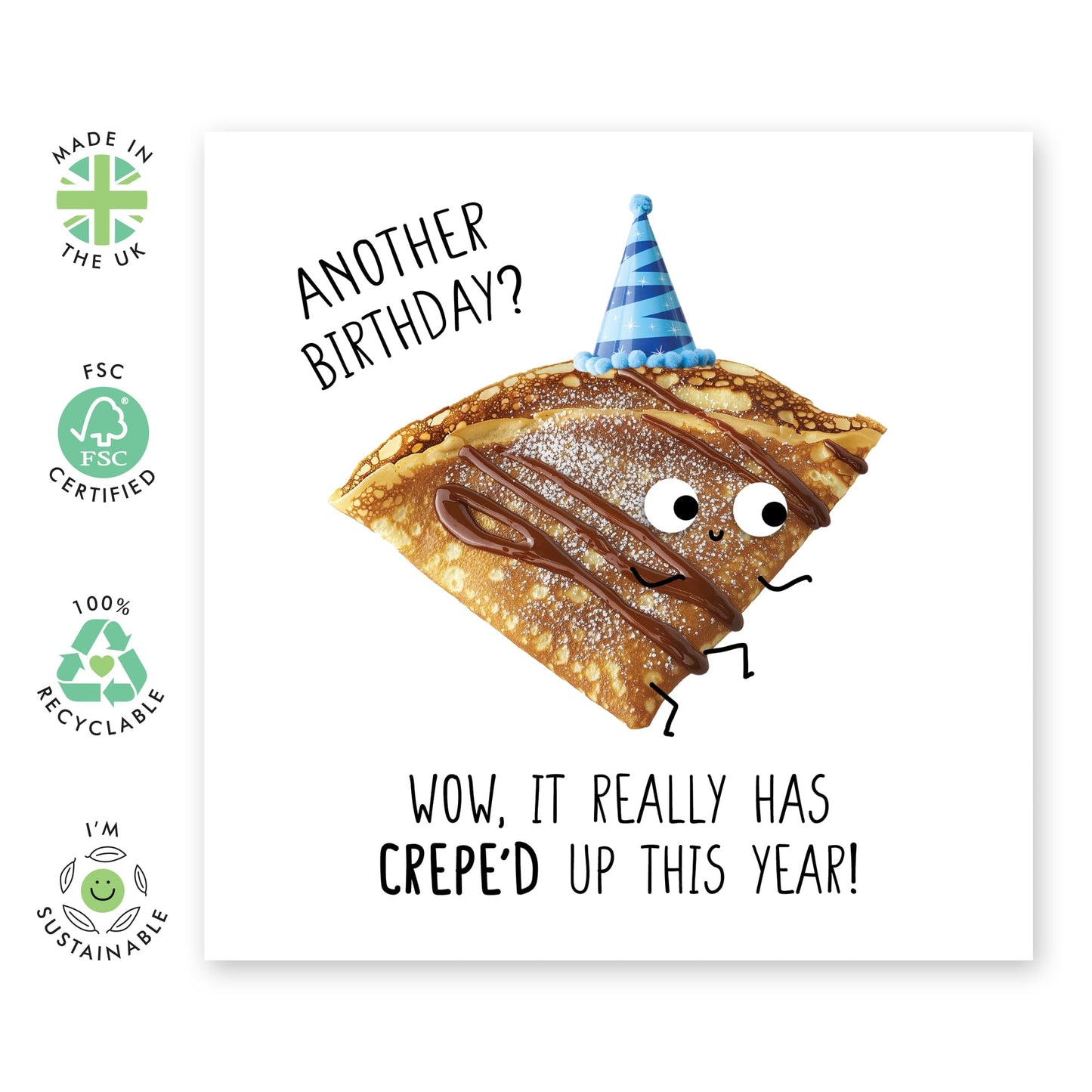 Cute Birthday Card - "Crepe'd Up This Year" Pun Design for Food Lovers, Him, Her, Colleagues, Coworkers, Friends or Family - Another Year Another Bday - Comes with Fun Stickers