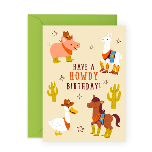 Cowboy Birthday Cards For Kids - Have A Howdy Birthday - Farm Animals - Boys Birthday Card - Gifts For Son Nephew Grandson - Comes With Fun Stickers By Central 23
