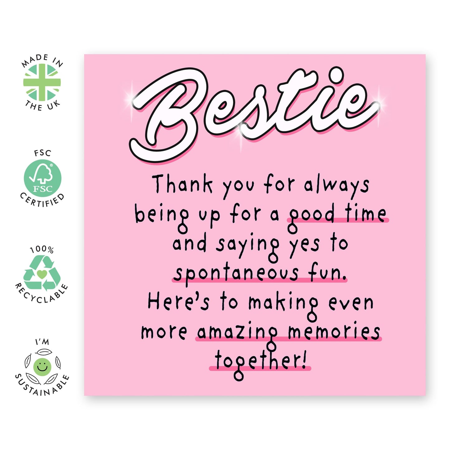 BFFs Greeting Card - 'Bestie' - Appreciation Gift for Girlfriends, Sis, Sisters, Friendships, Childhood - Thank You Dear Friend - Comes with Fun Stickers